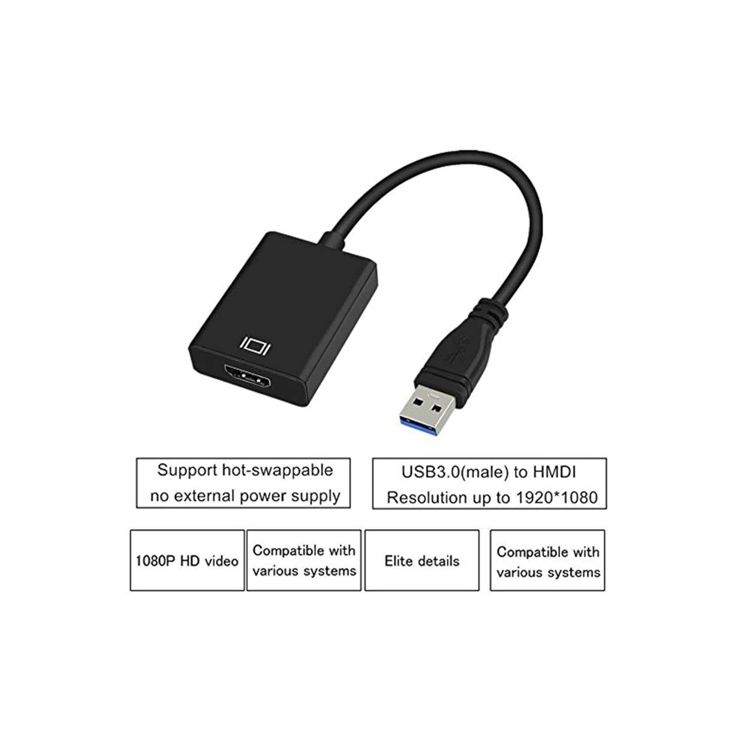 Adaptateur de câble USB 3,0 à HDMI Convertisseur vidéo multi-écran, Windows 7 8 10, ordinateur de bureau, ordinateur portable, PC, moniteur,