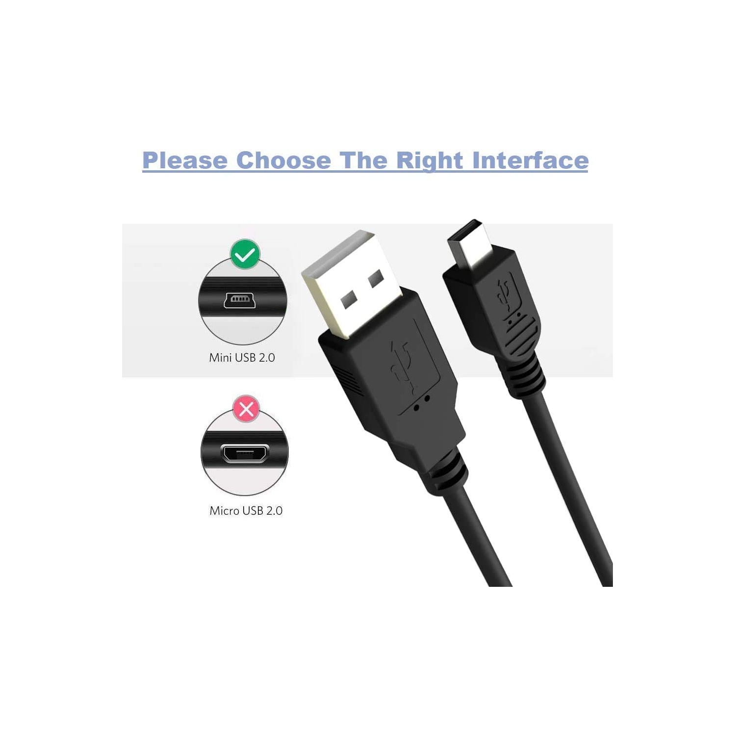 Câble de chargement pour GPS, câble de chargement USB A mâle vers mini 5 broches pour GPS Navigator Nuvi de Garmin, 6 pi