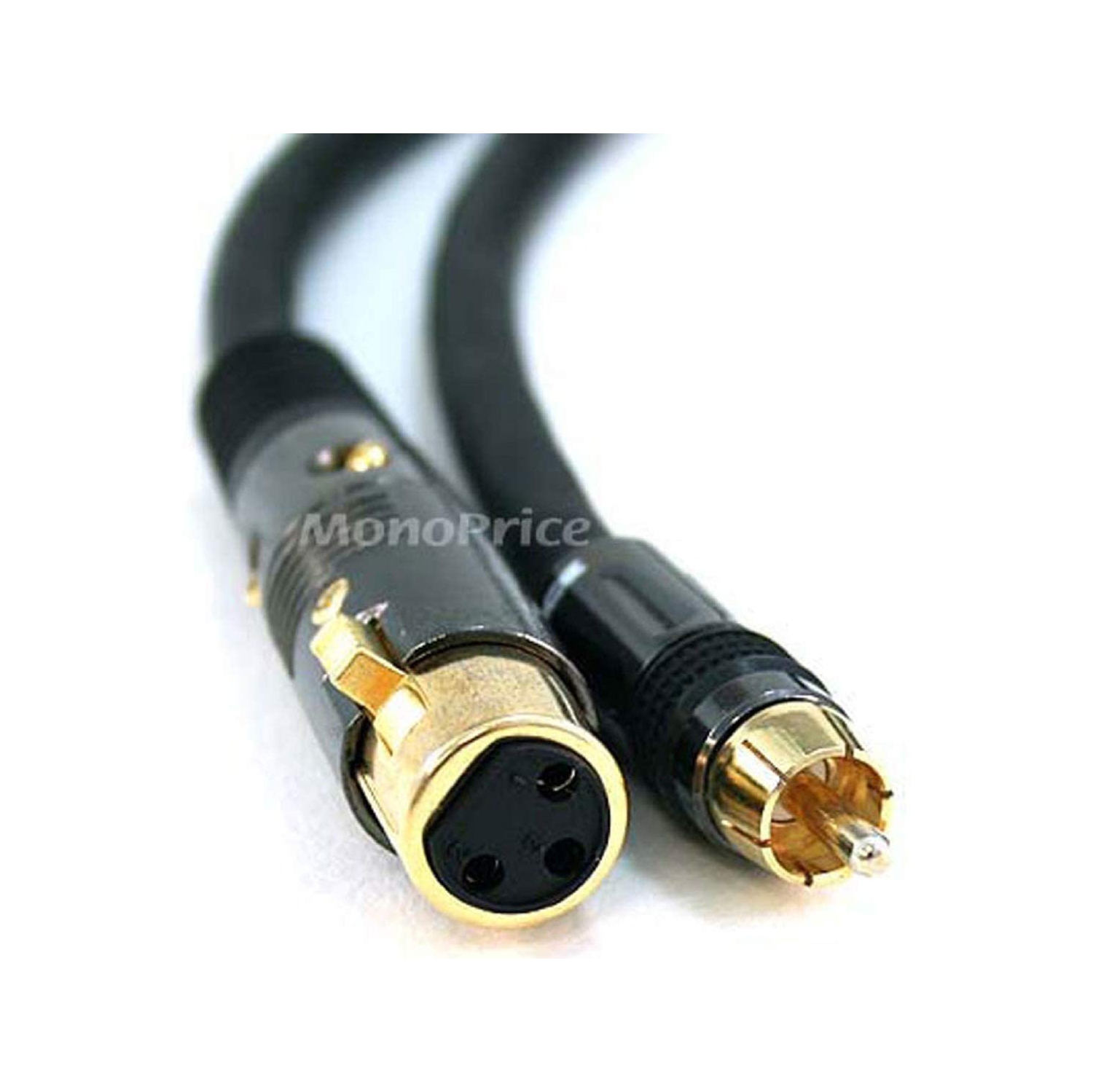 Câble XLR femelle à RCA mâle de série premier - 15 pi - Noir - connecteurs plaqués or | Câble blindé calibre 16 AWG