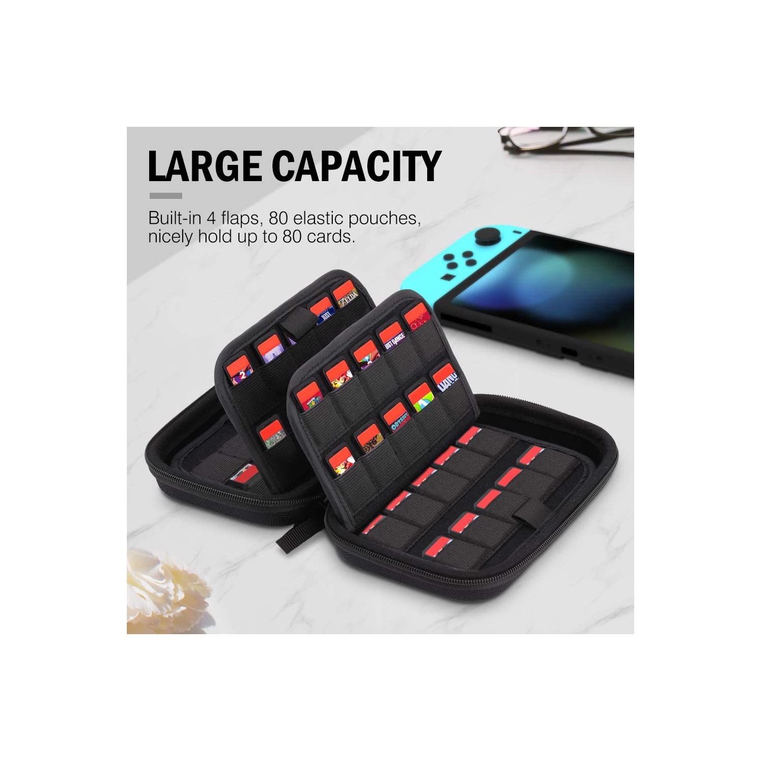 80 Game Card Storage Holder Cartridges Card Organizer Shockproof Water Resistant Card Holder Anti-Scratch Carrying