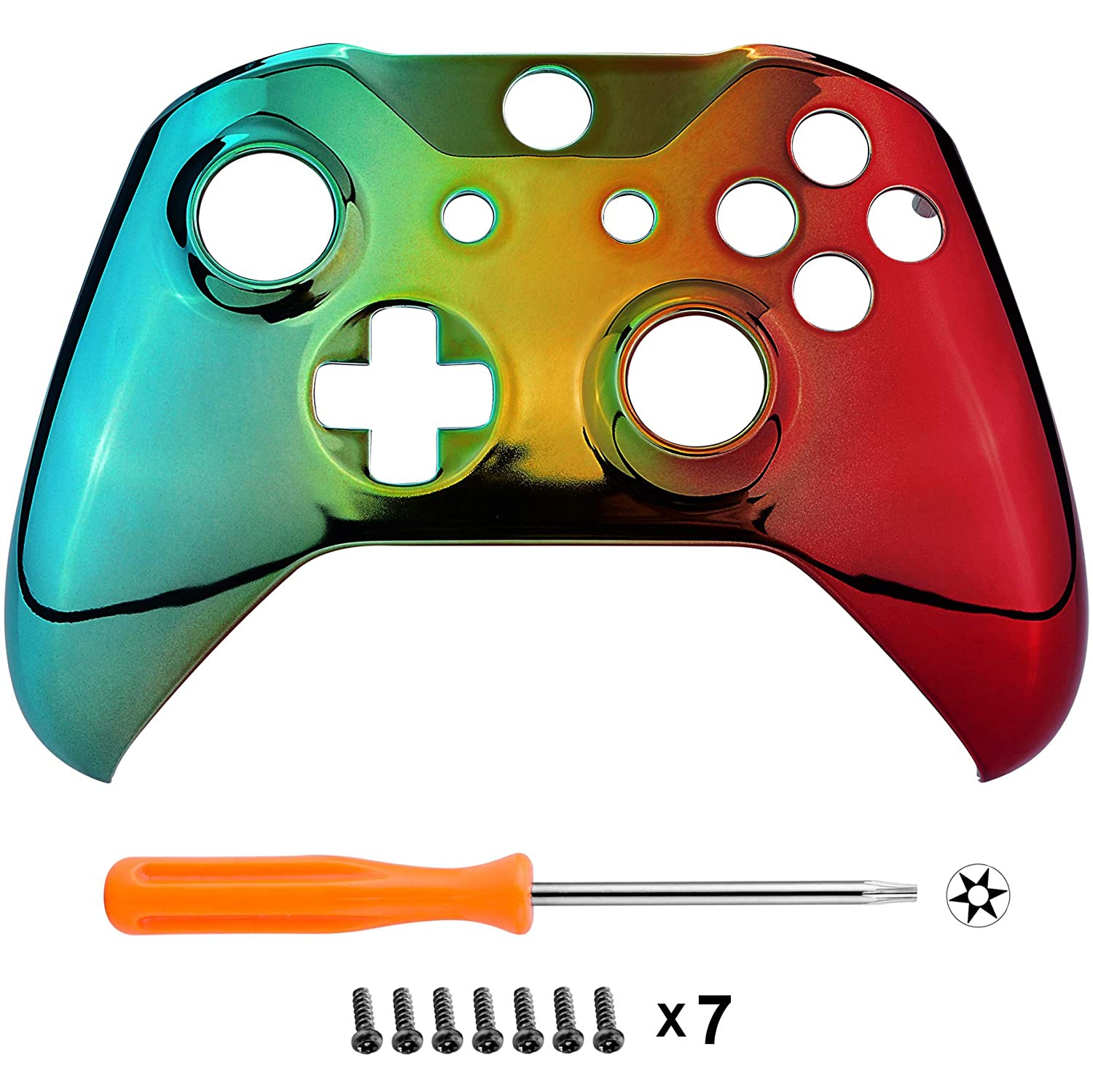 Couvre-plaque en dégradé tricolore, boîtier avant rouge et cyan doré chromé, trousse de remplacement pour Xbox