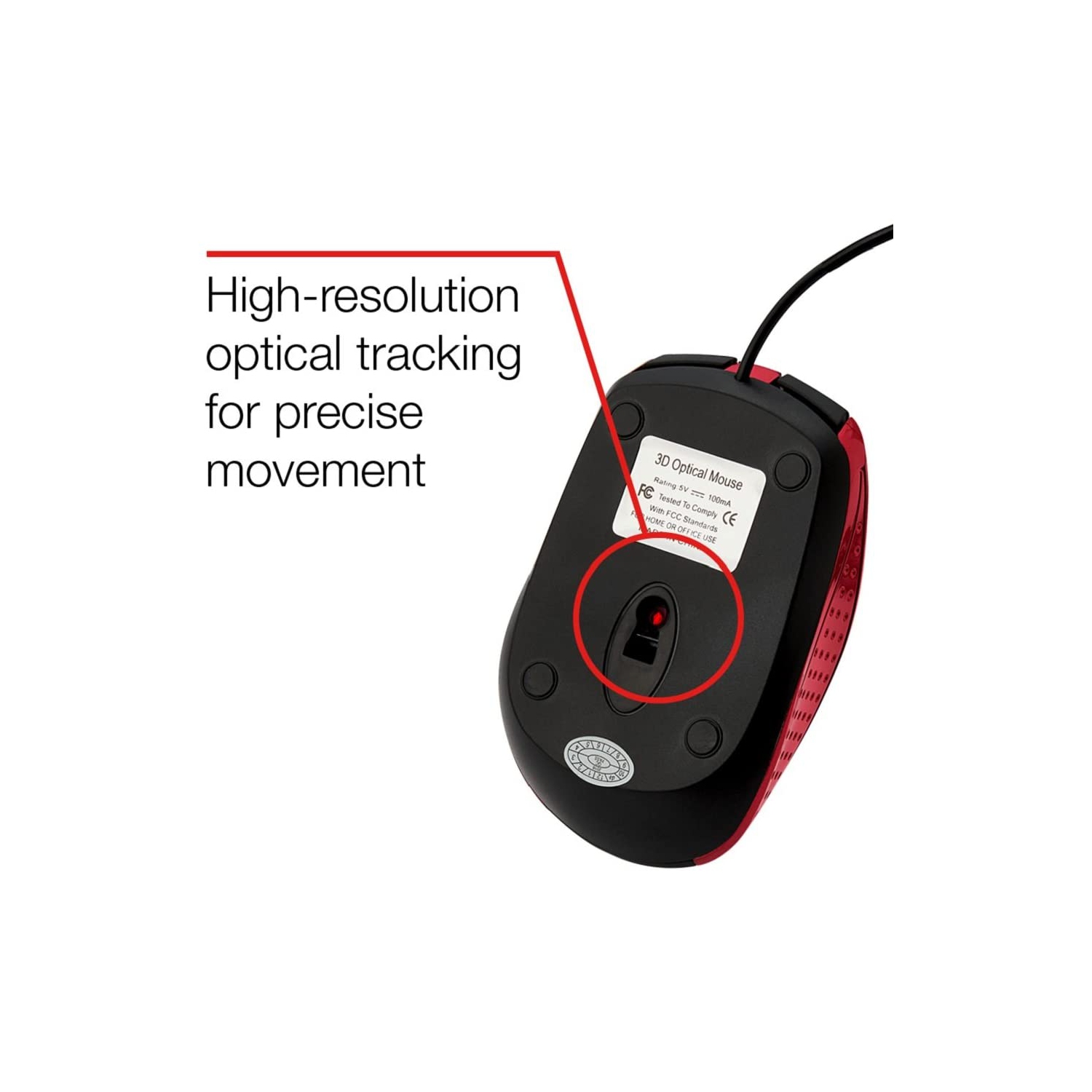 Mouse - Wired with USB Accessibility - Mac & PC Compatible - Red