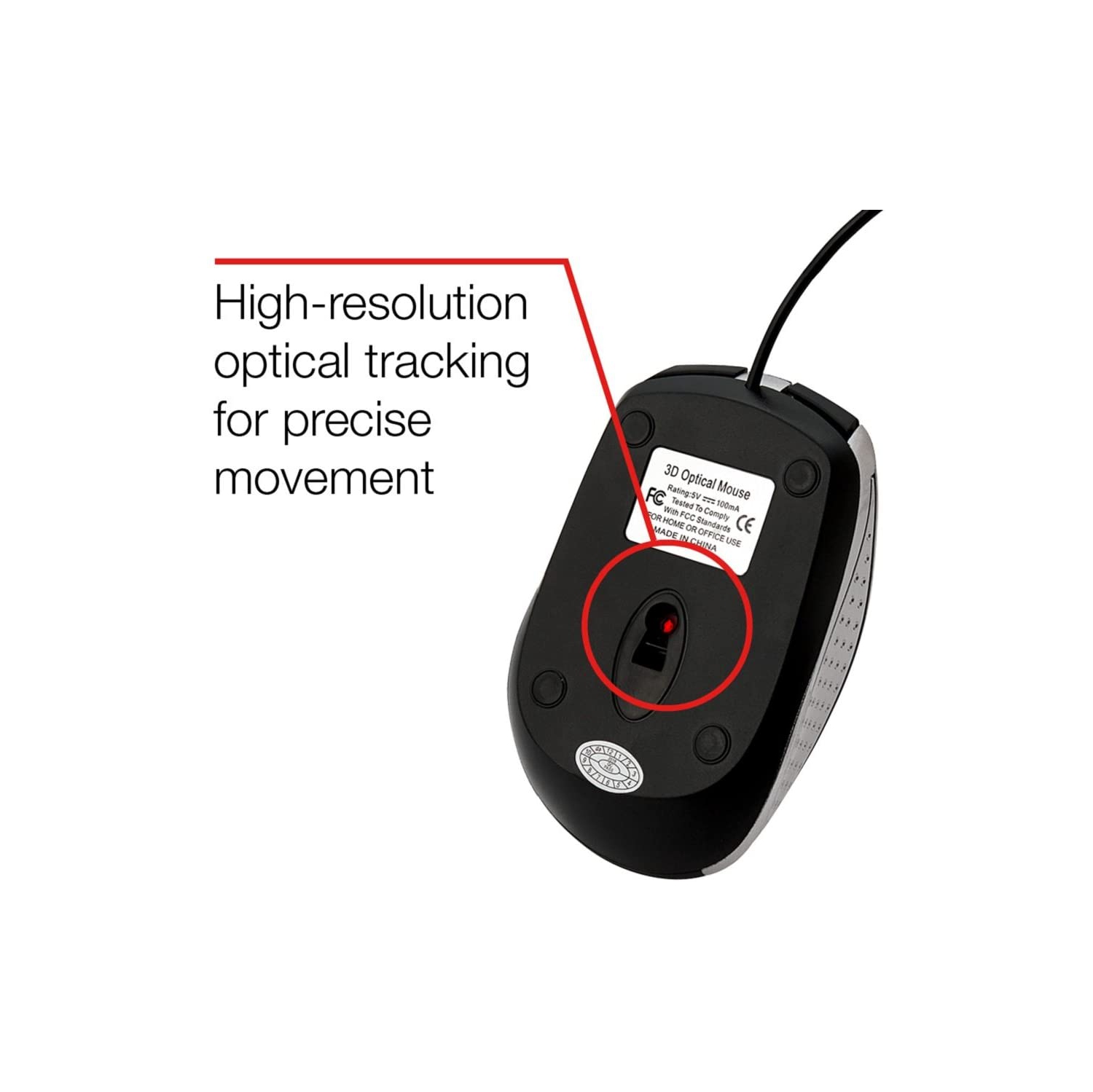 Mouse - Wired with USB Accessibility - Mac & PC Compatible - Silver