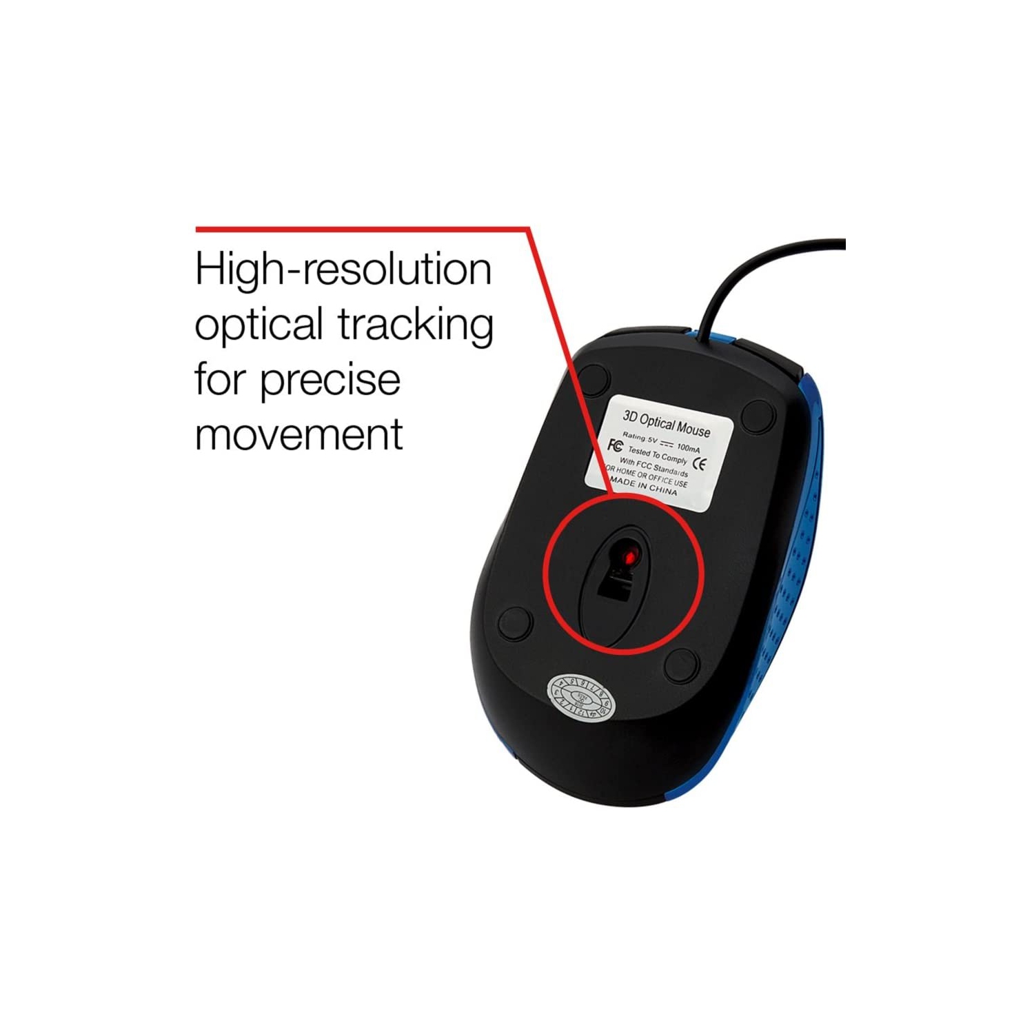 Mouse - Wired with USB Accessibility - Mac & PC Compatible - Blue