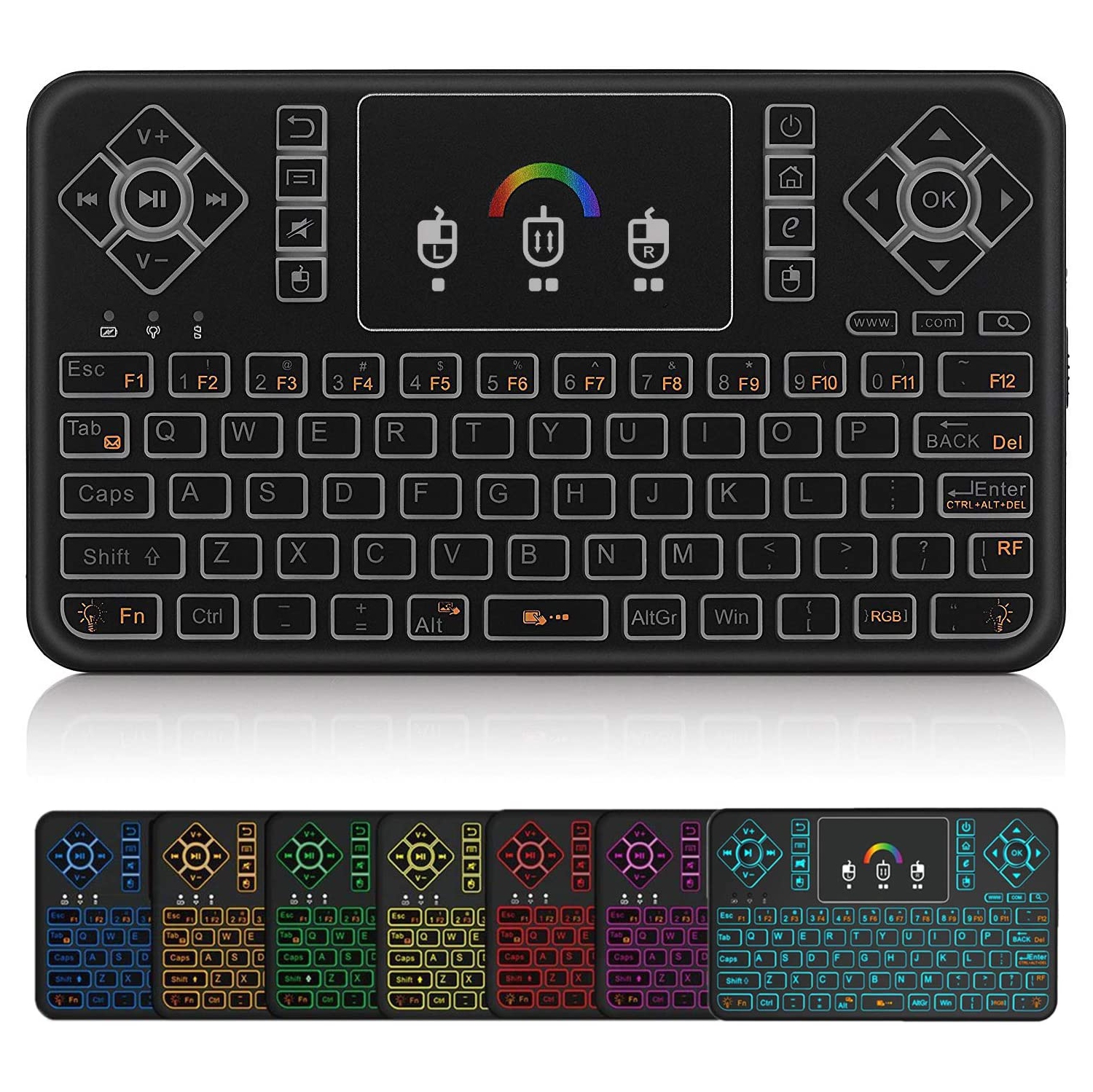 Mini Wireless Keyboard,Q9 Mini Keyboard with Touchpad,Colorful Backlit Small Wireless Keyboard,Mini Rechargeable