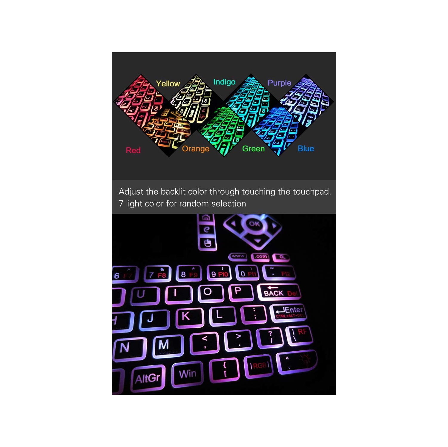 Mini Wireless Keyboard,Q9 Mini Keyboard with Touchpad,Colorful Backlit Small Wireless Keyboard,Mini Rechargeable