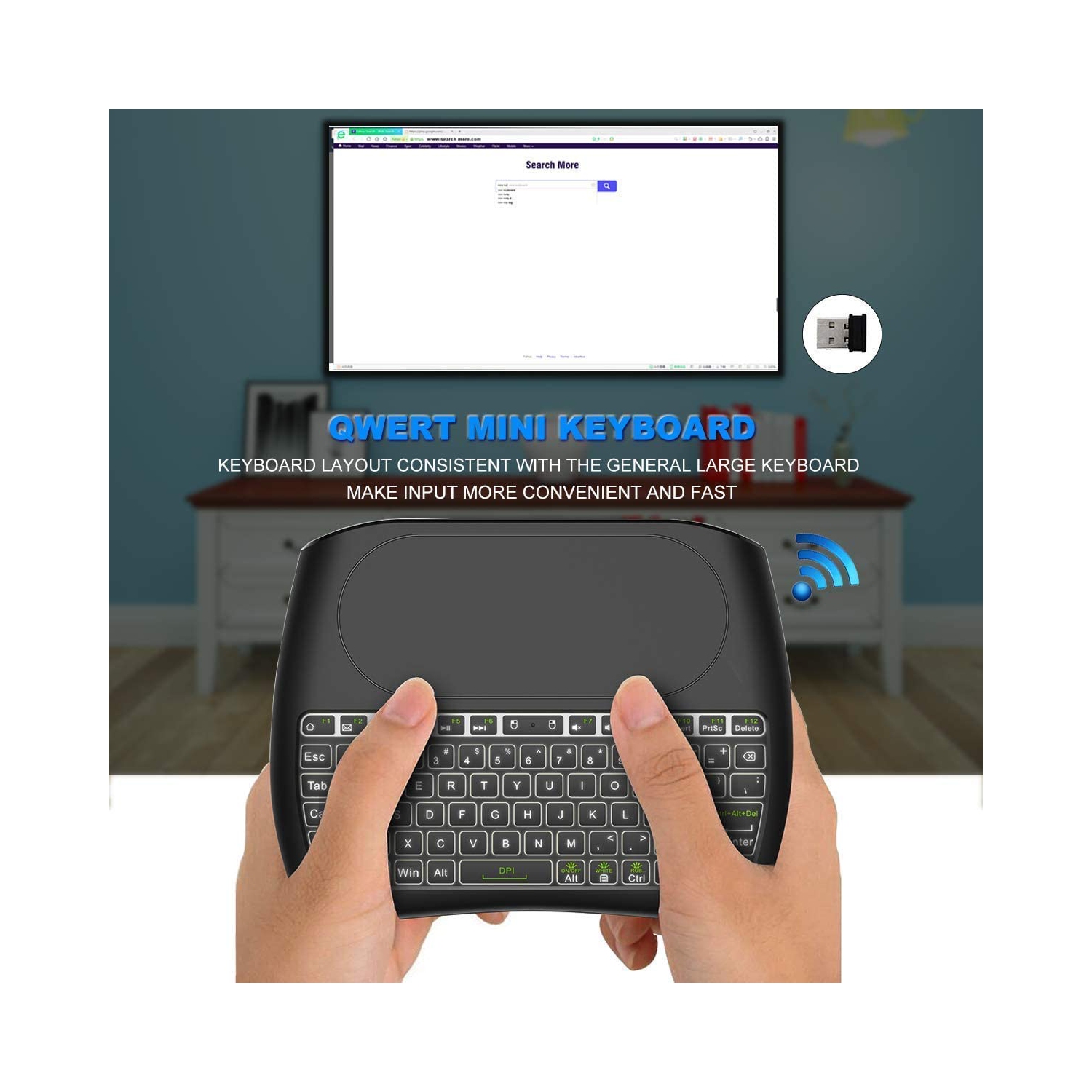 Mini Wireless Keyboard,D8 Mini Keyboard with Touchpad,Colorful Backlit Small Wireless Keyboard,Mini Handheld Remote