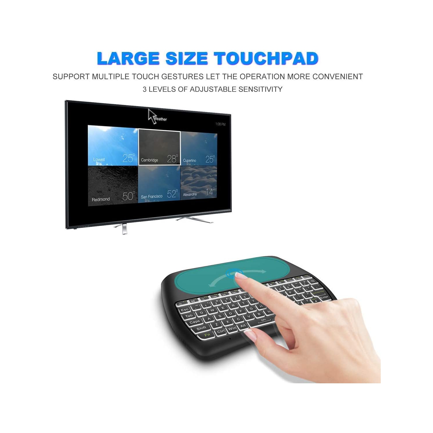 Mini Wireless Keyboard,D8 Mini Keyboard with Touchpad,Colorful Backlit Small Wireless Keyboard,Mini Handheld Remote