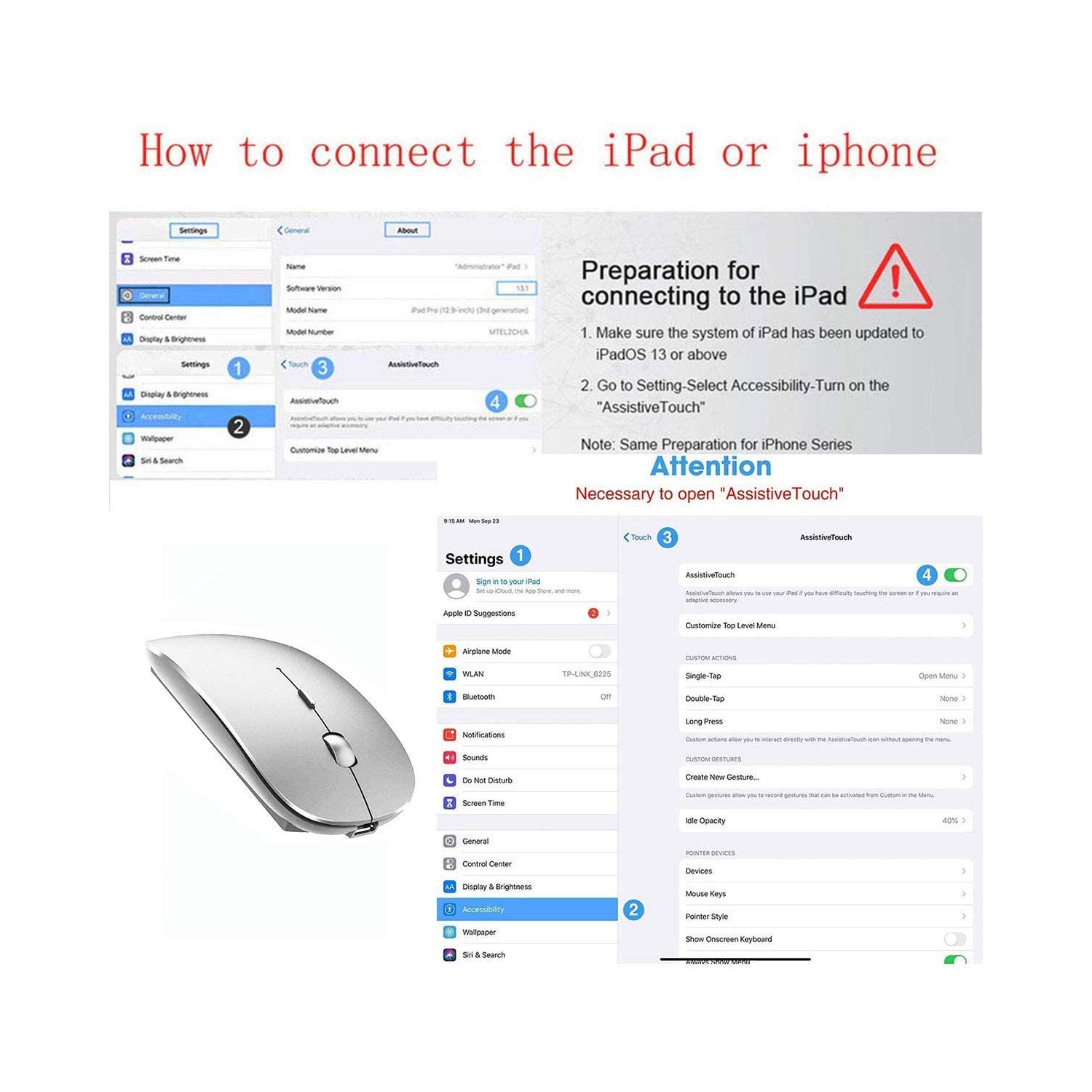 Rechargeable Bluetooth Mouse for MacBook Pro Wireless Bluetooth Mouse for Mac Laptop MacBook Air Windows Notebook