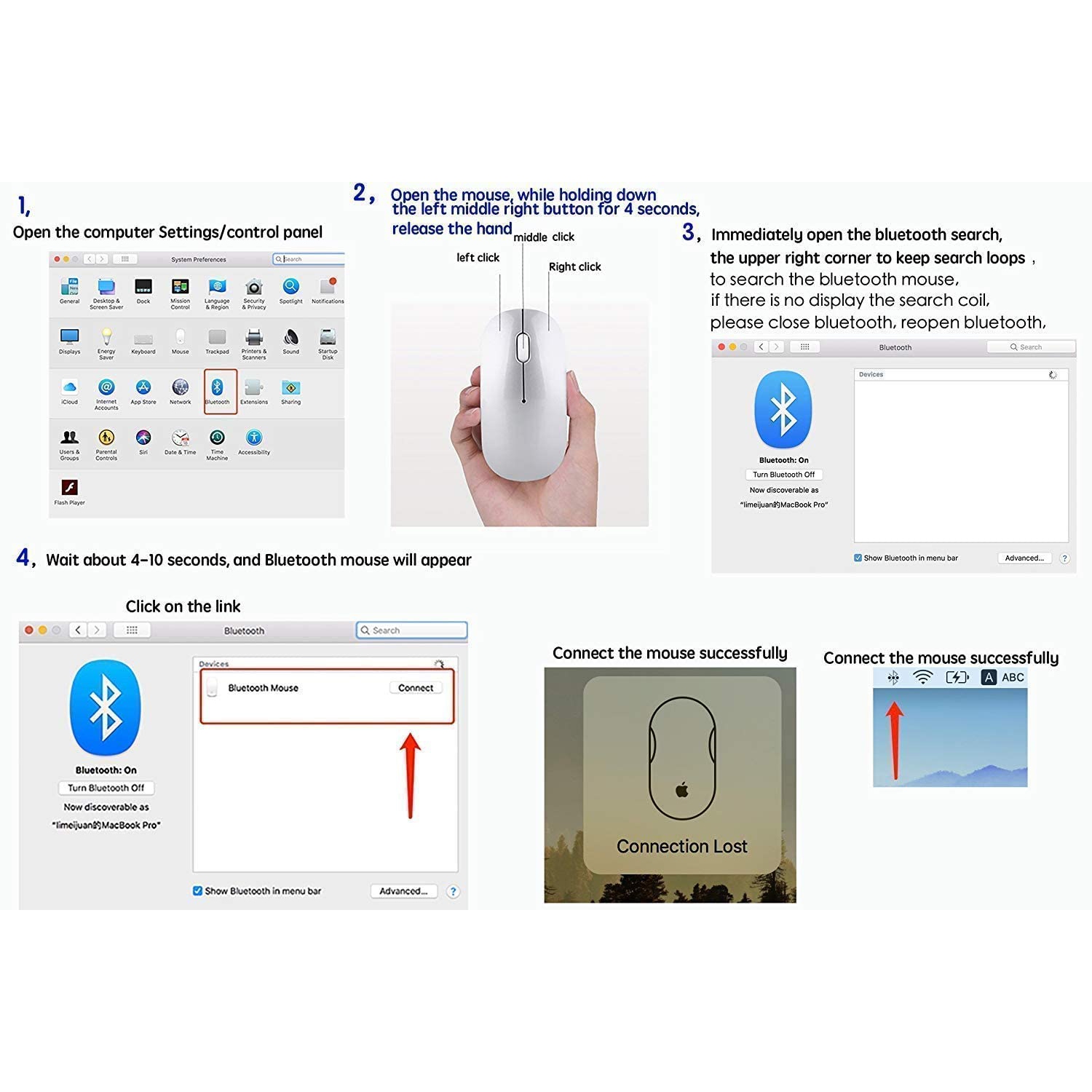 Rechargeable Bluetooth Mouse for MacBook Pro Wireless Bluetooth Mouse for Mac Laptop MacBook Air Windows Notebook