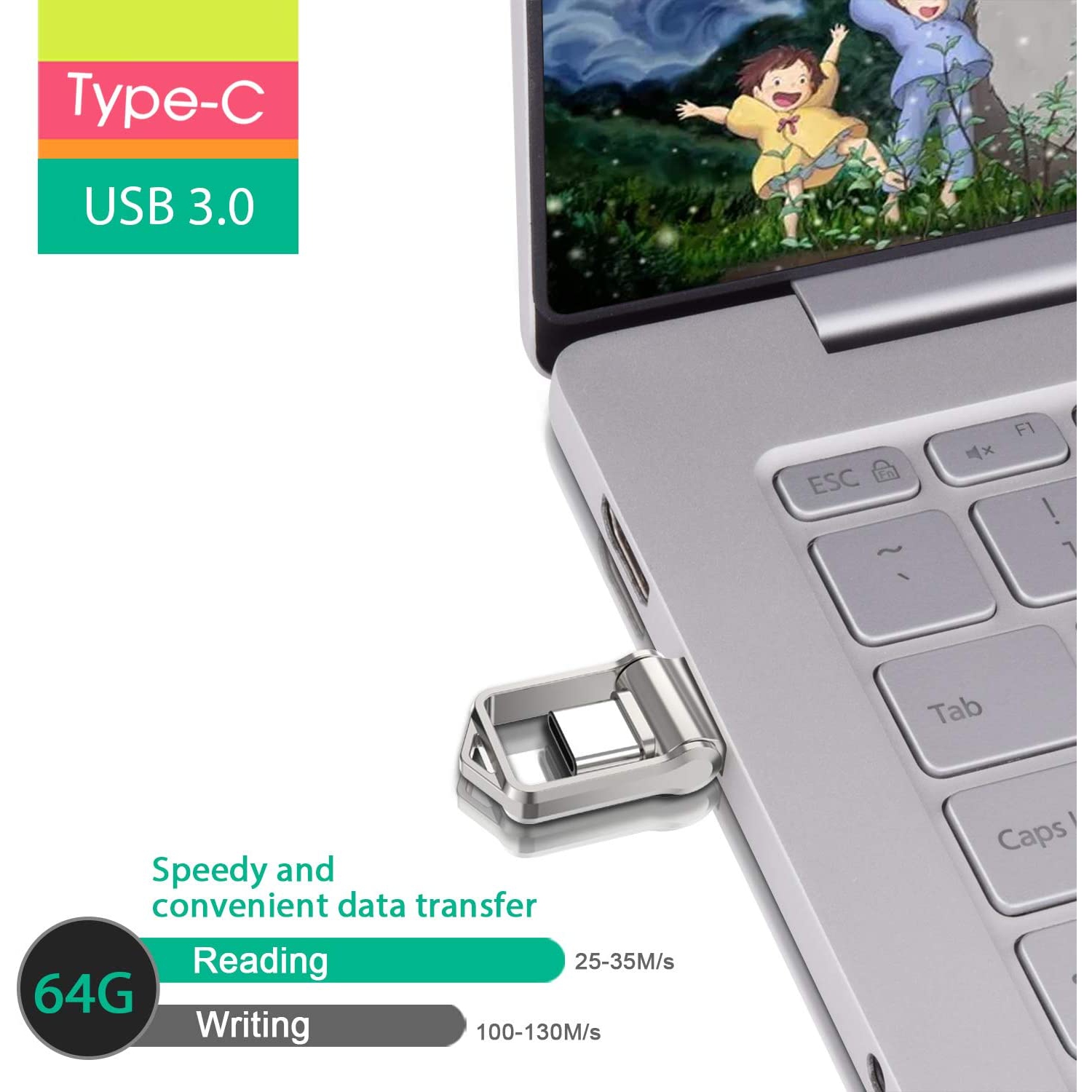 64GB Type C Flash Drive USB 3.0 Metal Dual OTG Flash Drive USB C Thumb Drive Memory Stick for USB-C Smartphones,