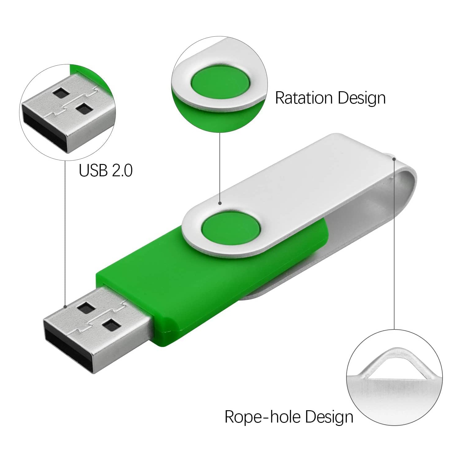 5 clés USB 32 Go, clé mémoire, rangement, clé, stylet, clé USB, disque U, conception pivotante (5 couleurs variées :