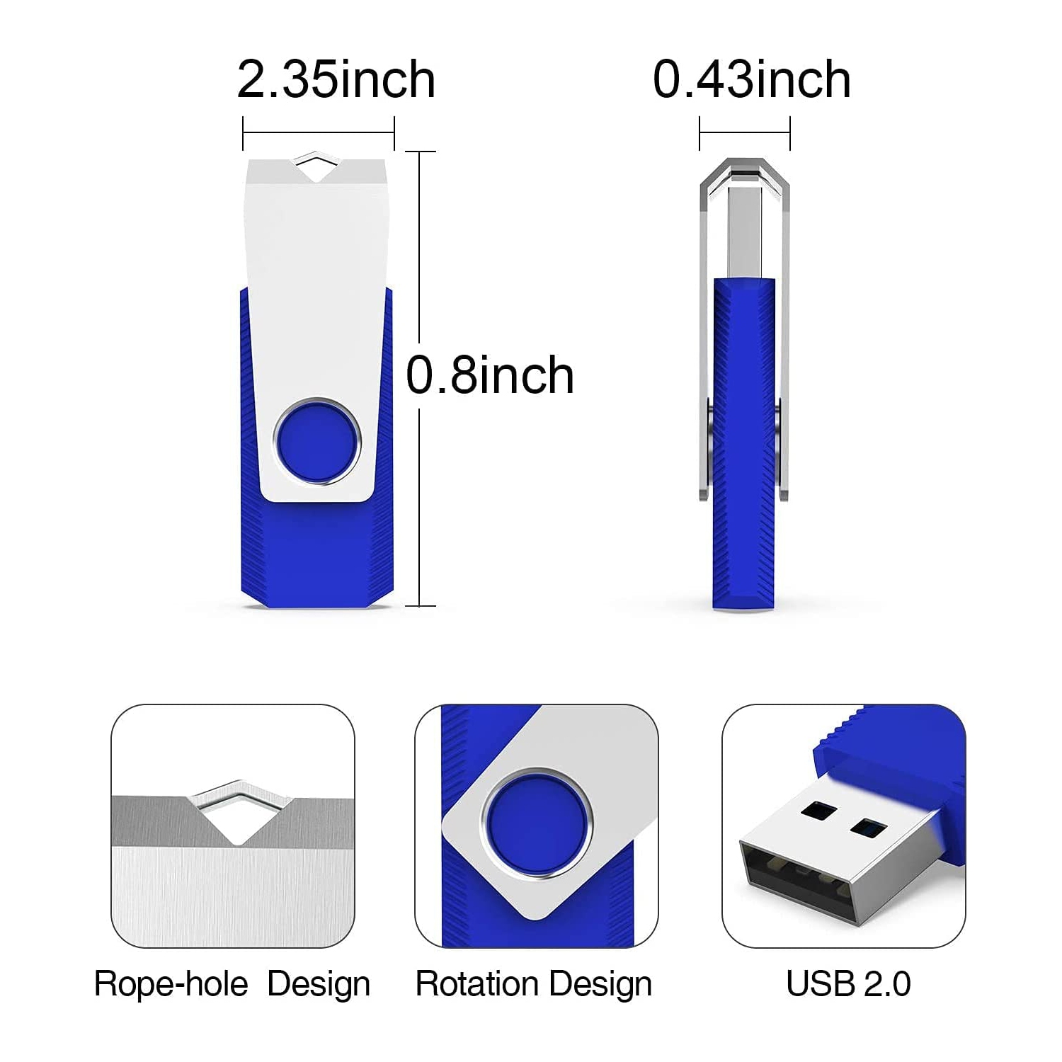 3 Pcs USB Flash Drive 16GB USB2.0 Thumb Drive Memory Stick Swivel Design