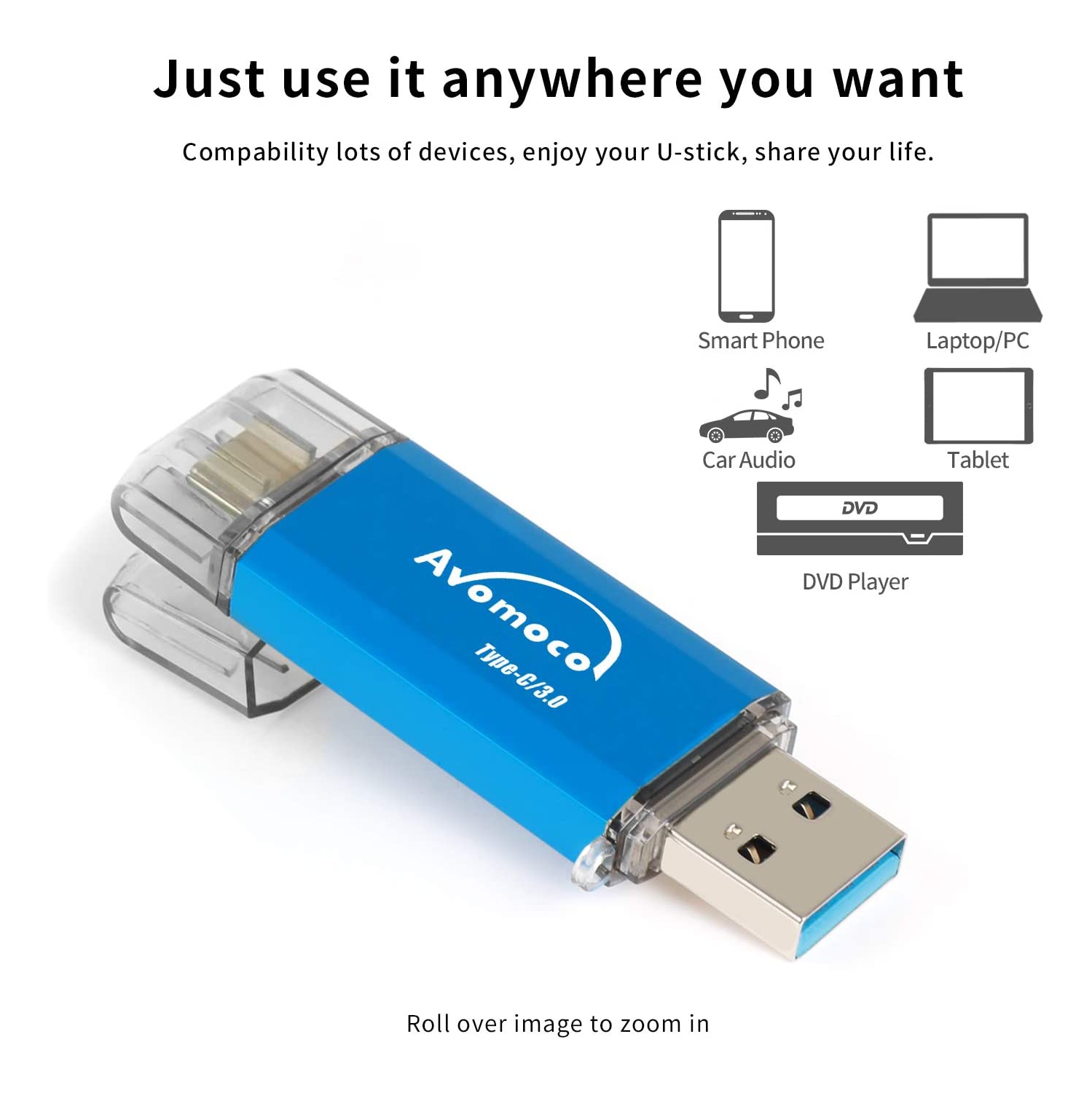 Clé USB 3.0/3.1 de type C à deux vitesses de 128 Go pour téléphones USB-C, tablettes, clé photo pour Galaxy de Samsung