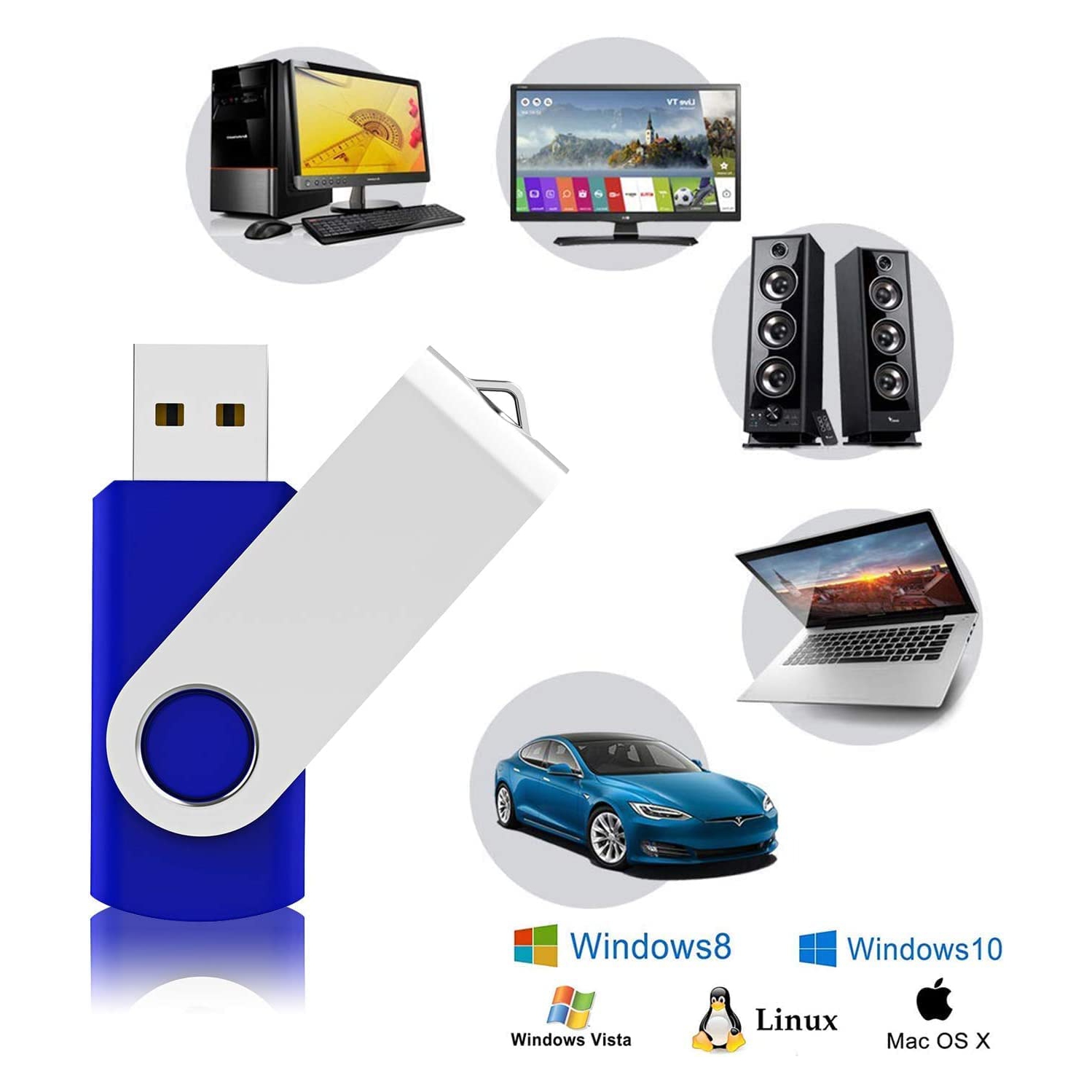 10 Pack 8GB 8G USB Flash Drive Memory Stick Fold Storage Thumb Stick Pen Swivel Design (Five Mixed Colors: Black