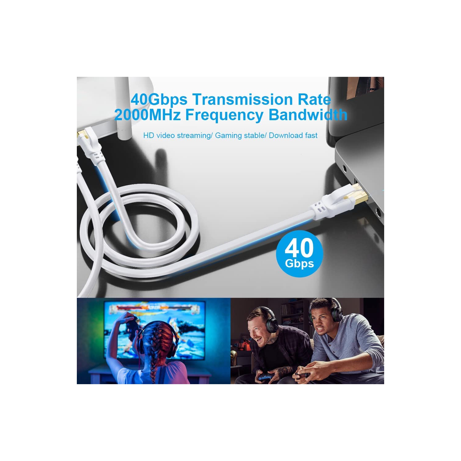 Câble Ethernet CAT8, 3 pi haute vitesse, 40 Gb/s, 2000 MHz, réseau local Gigabit Internet, 26 AWG, SFTP CAT8, câble de raccordement doré