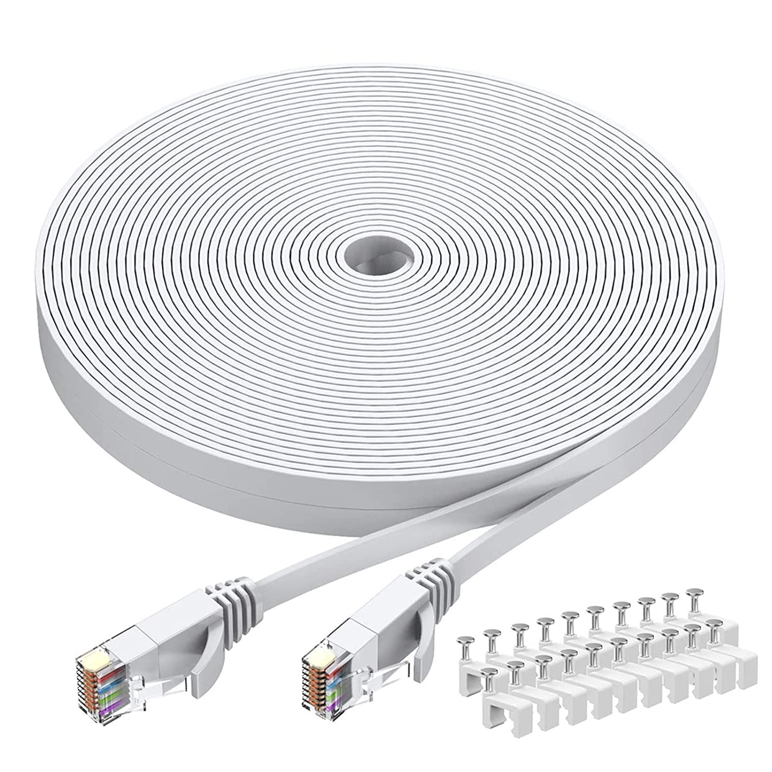 Cat6 Ethernet Cable 75 FT White, Cat-6 Flat RJ45 Computer Internet LAN Network Ethernet Patch Cable Cord - 75