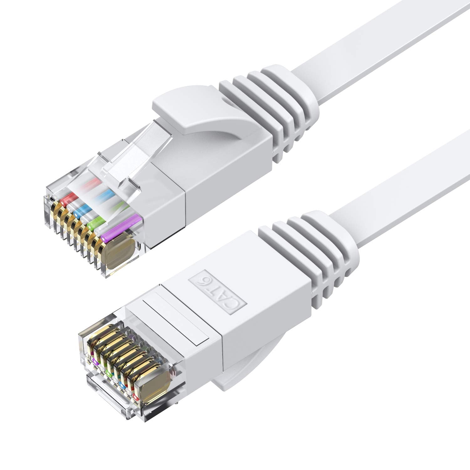 Cat6 Ethernet Cable 75 FT White, Cat-6 Flat RJ45 Computer Internet LAN Network Ethernet Patch Cable Cord - 75