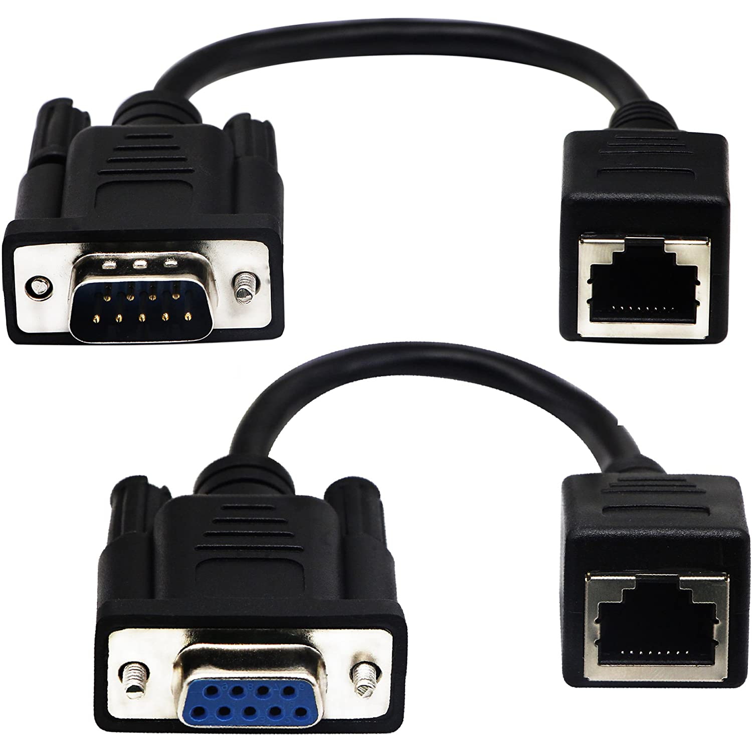 Câble RJ45 à RS232, 9 port série DB9 femelle et mâle à RJ45 femelle Cat5/6 console réseau local Ethernet 15 cm/6 po en service