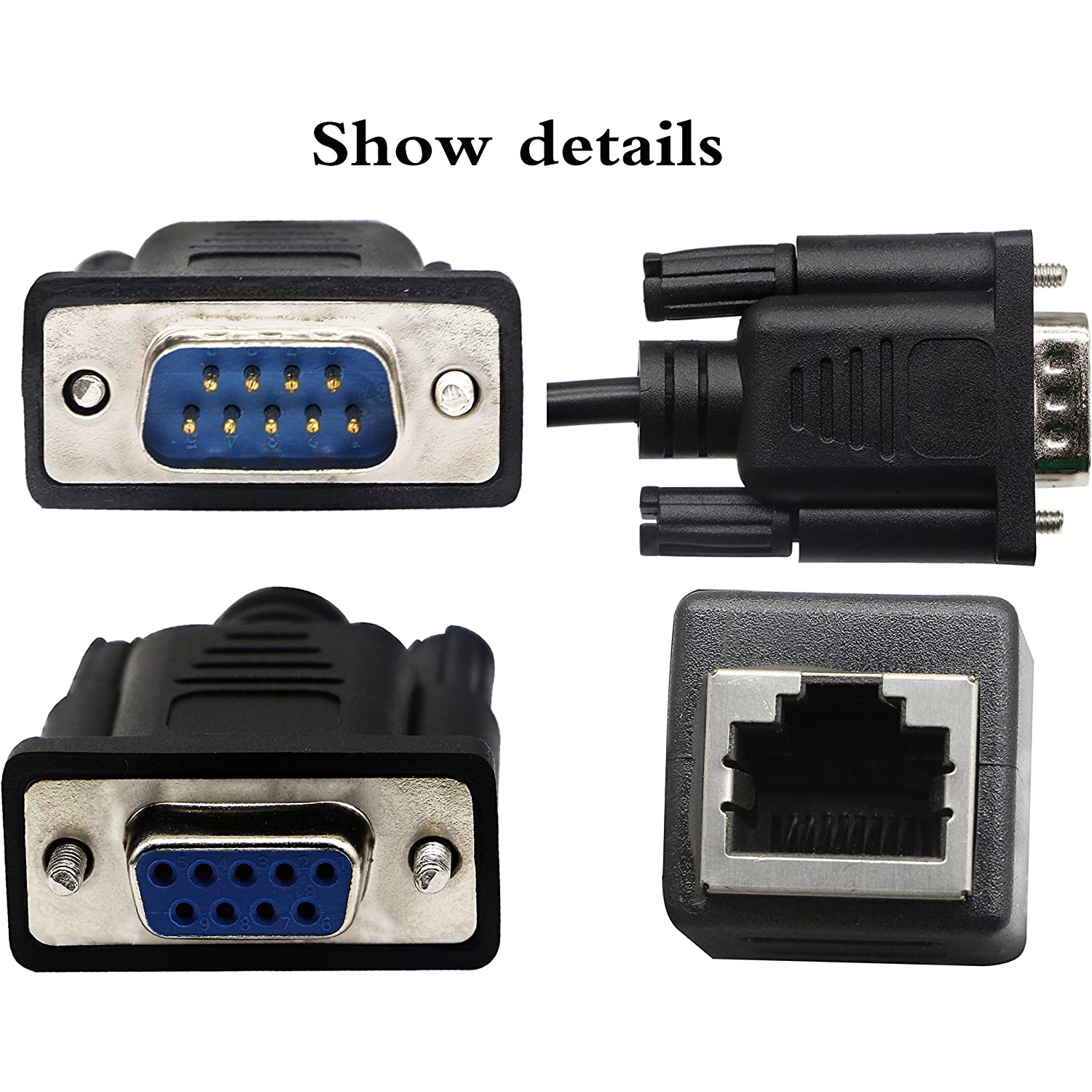 Câble RJ45 à RS232, 9 port série DB9 femelle et mâle à RJ45 femelle Cat5/6 console réseau local Ethernet 15 cm/6 po en service