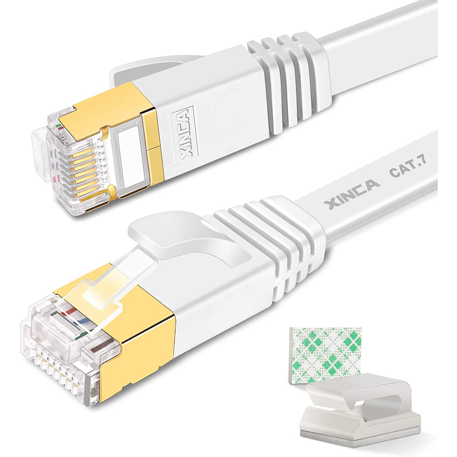 Cat 7 Flat Ethernet Cable 75ft White,High Speed 10GB Shielded LAN Internet Network Cable- Ethernet Patch