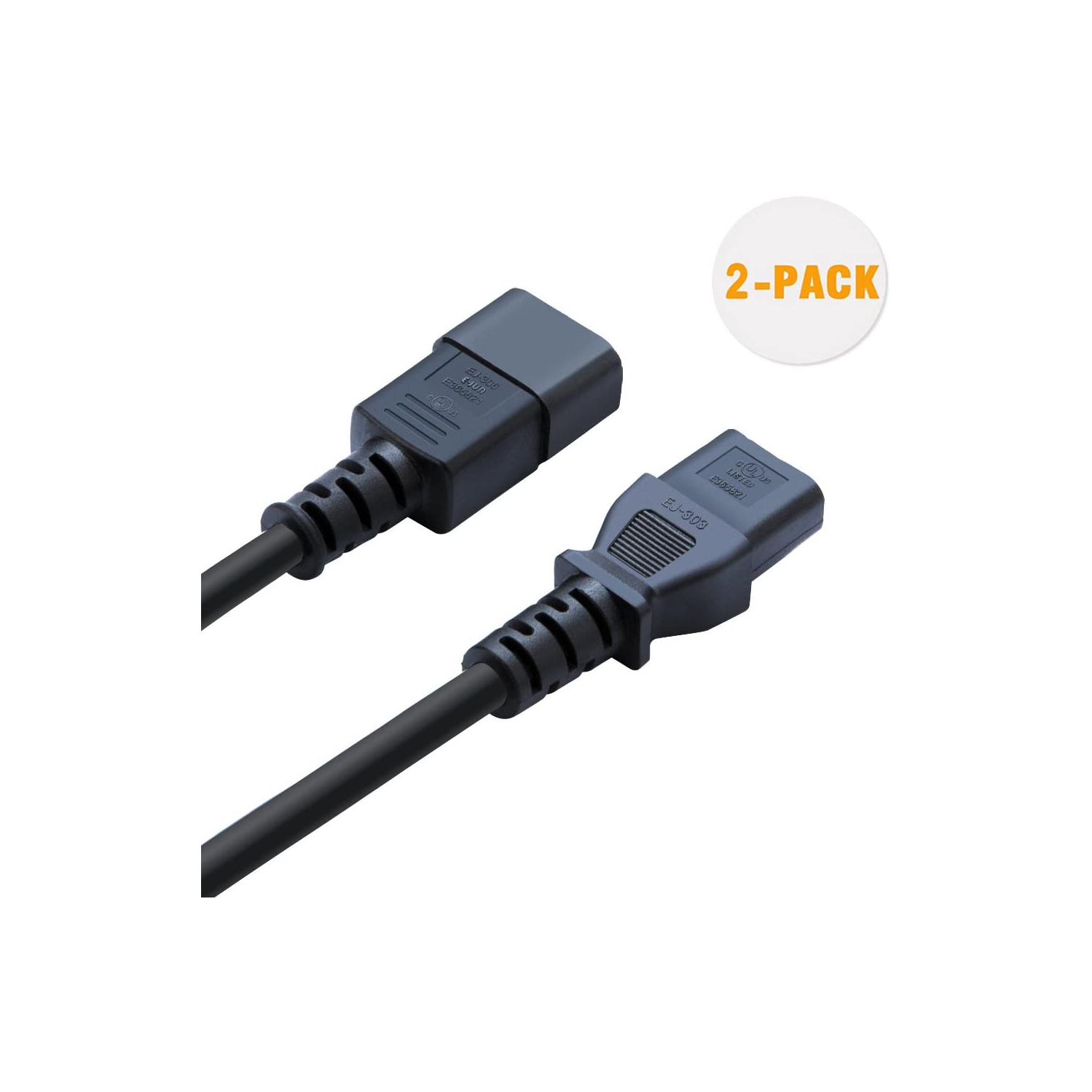 [2-Pack] 6 Feet 18AWG C14 to C13 PDU Style Computer Power Extension Cable, 1.8M / Black