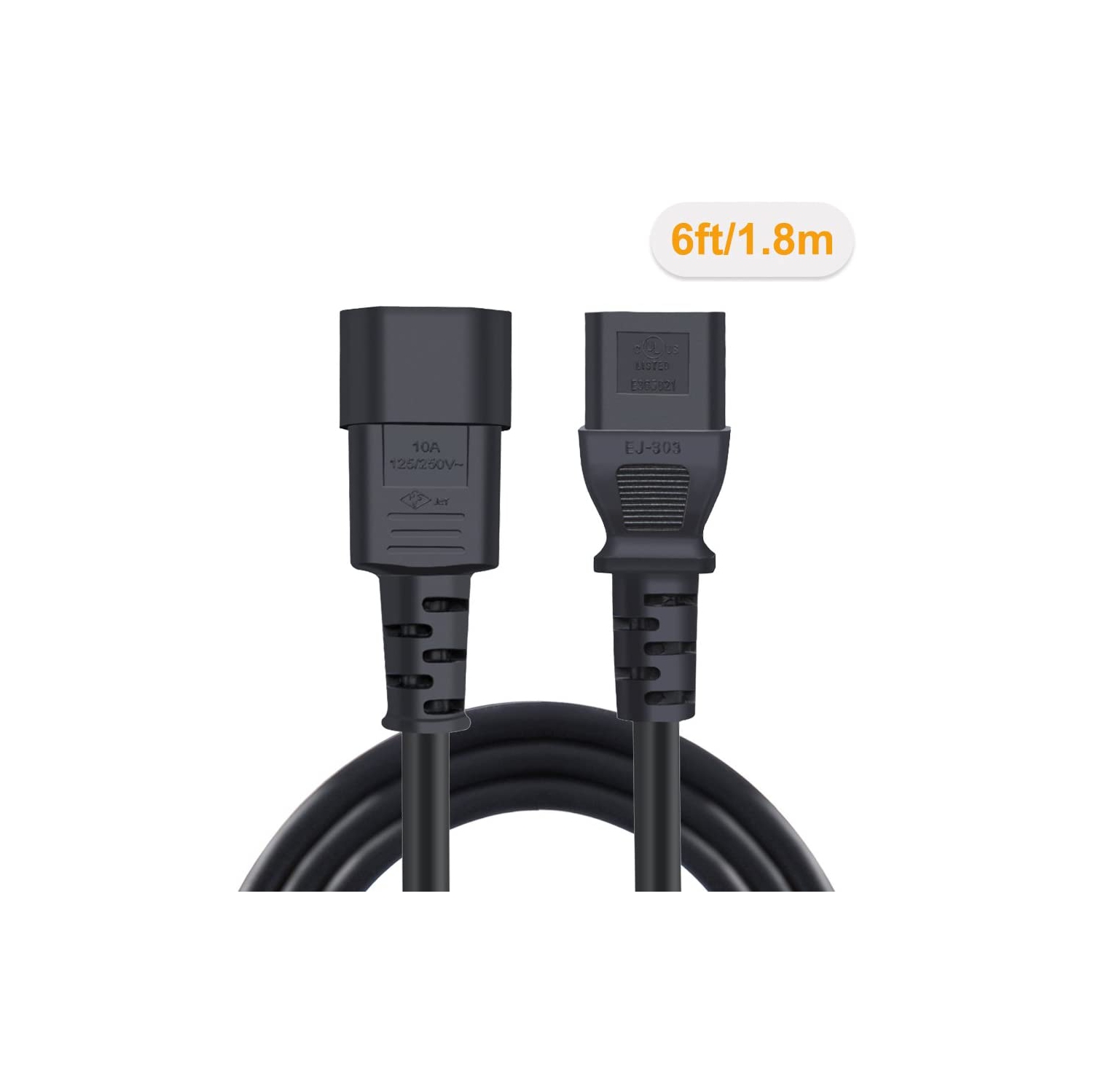 [2-Pack] 6 Feet 18AWG C14 to C13 PDU Style Computer Power Extension Cable, 1.8M / Black