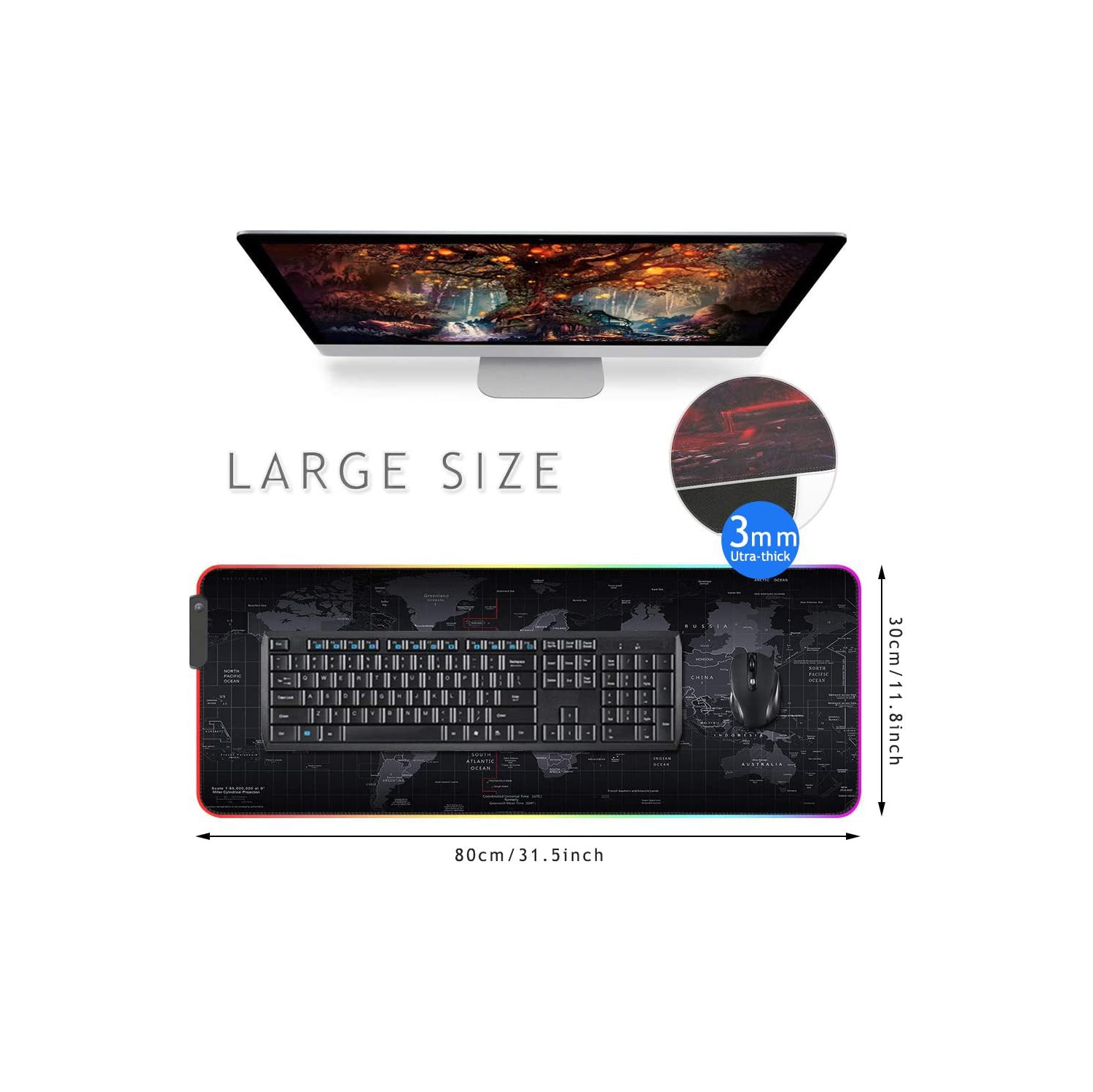 RGB Gaming Mouse Pad Large,90CM x 40CM 11 Lighting Mode Thick Glowing LED Extended Mousepad ，Non-Slip Rubber Base