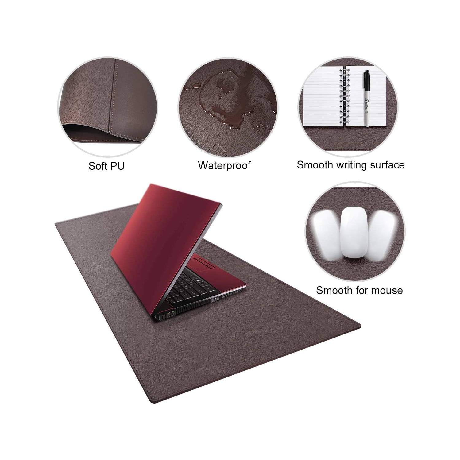Oversized 39.4"x15.7" PU Leather Desk Pad - Non-Slip Smooth Mouse Pad Writing Desk Mate Protective Mat