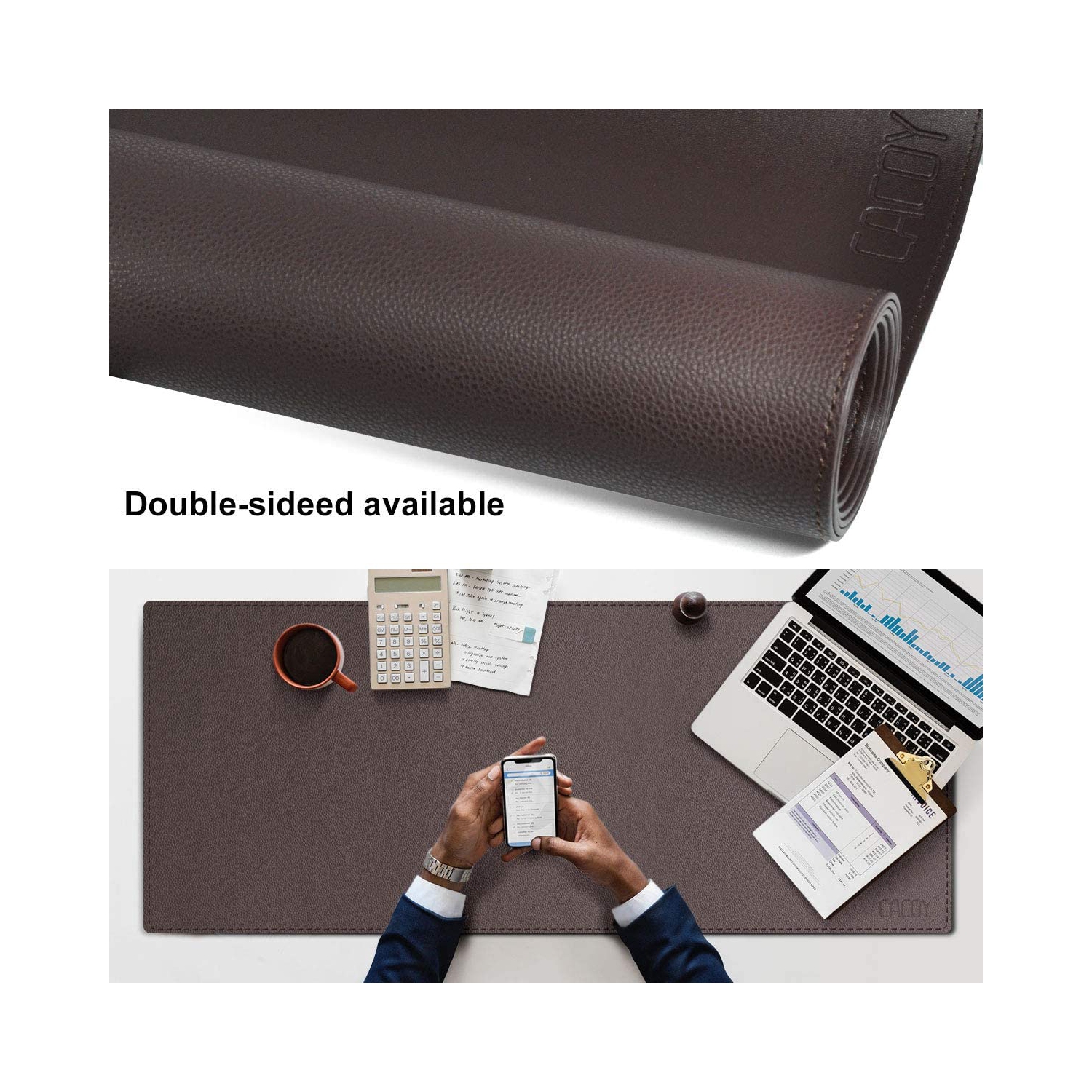 Oversized 39.4"x15.7" PU Leather Desk Pad - Non-Slip Smooth Mouse Pad Writing Desk Mate Protective Mat
