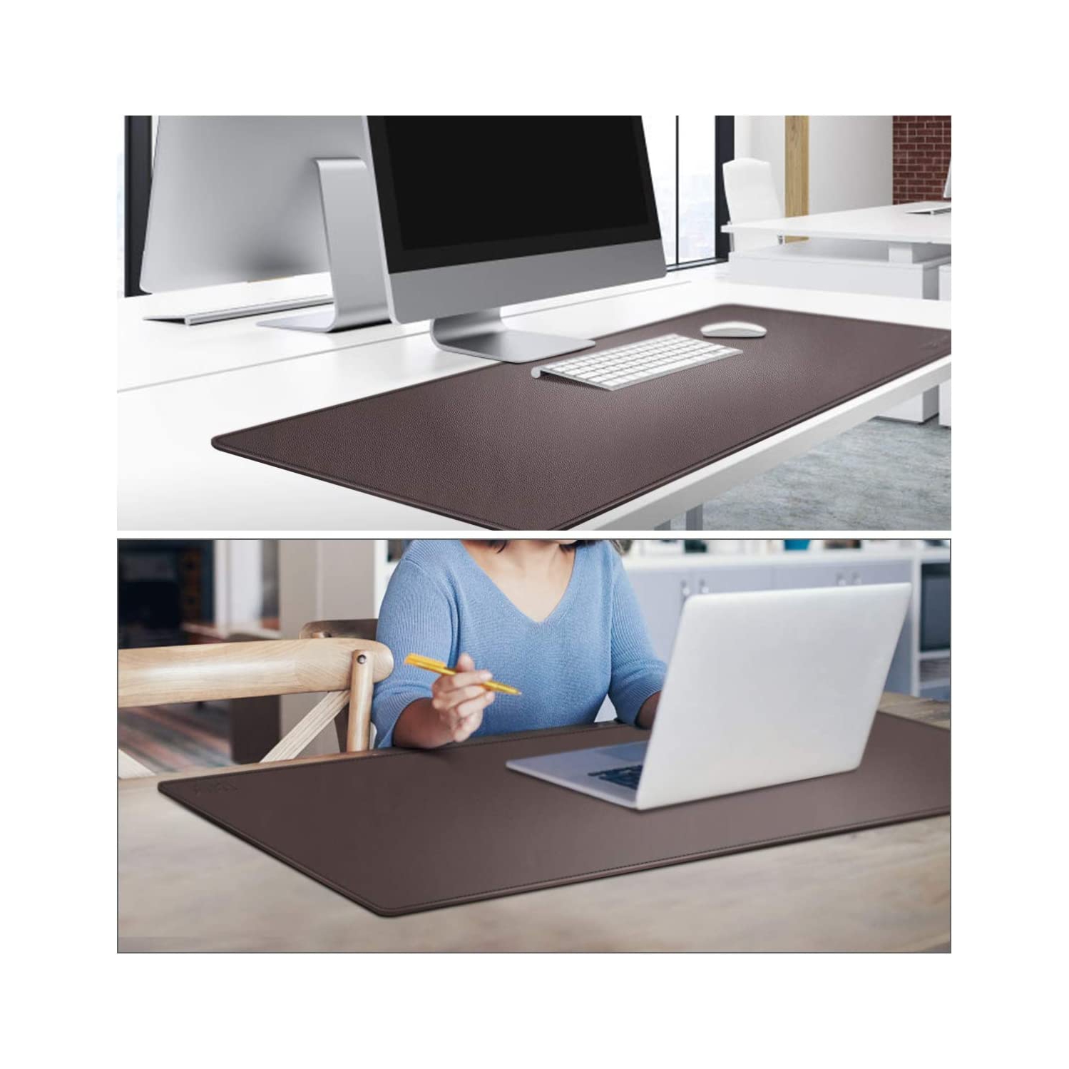 Oversized 39.4"x15.7" PU Leather Desk Pad - Non-Slip Smooth Mouse Pad Writing Desk Mate Protective Mat