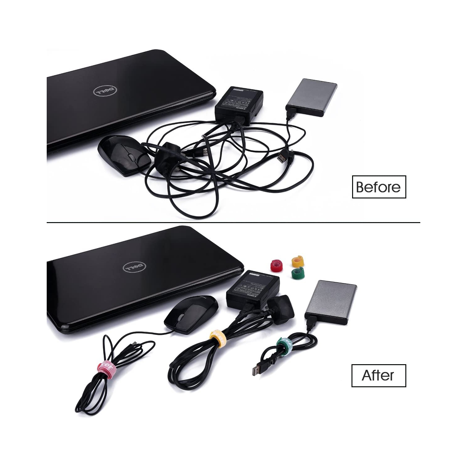 Attaches de câble réutilisables, attaches de cordon, attache en fil métallique réglable en 40 pièces, organisateur de câbles (15