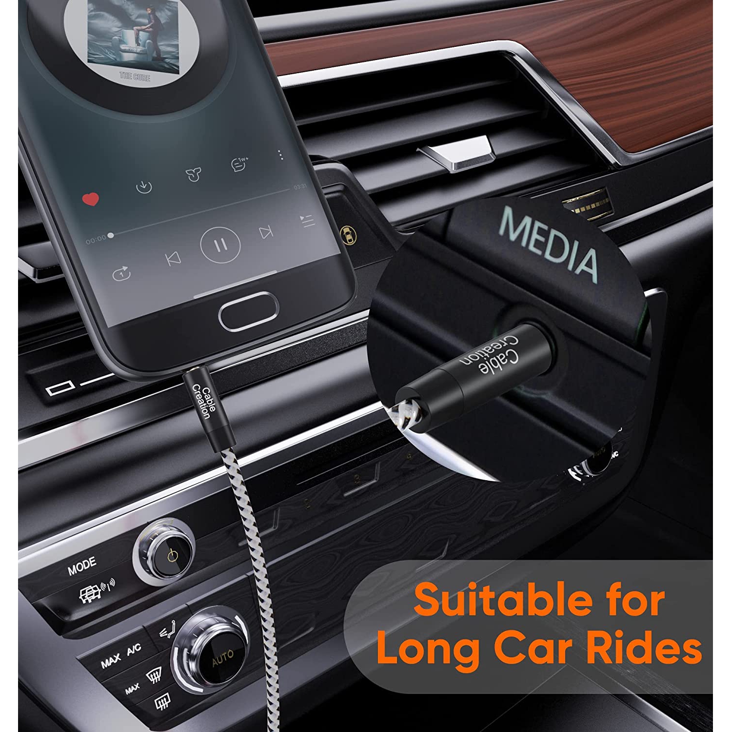 Câble auxiliaire de 1,5 pi; Câble stéréo auxiliaire mâle à mâle de 3,5 mm [plaqué or 24 ct, tressé en nylon] compatible