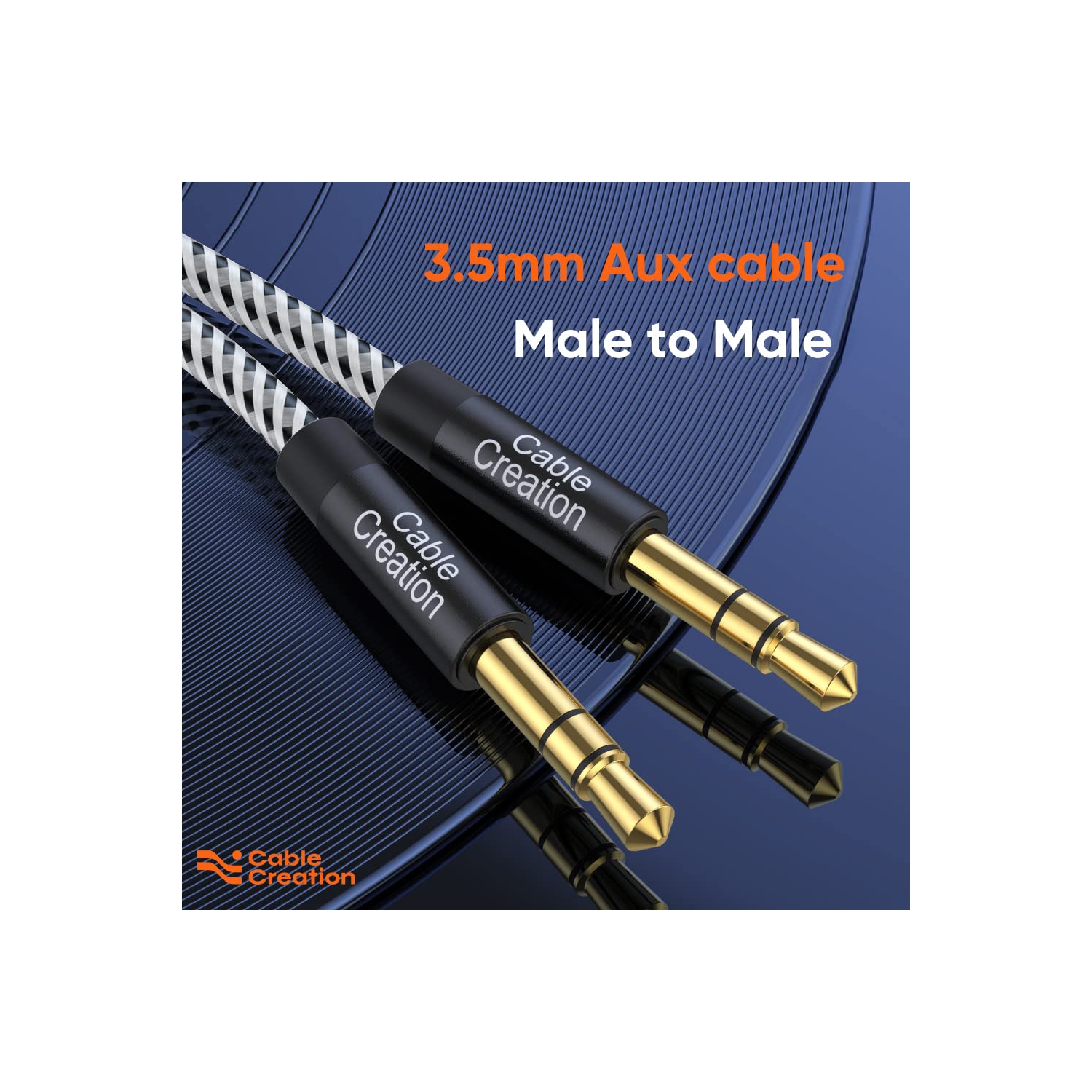 Câble auxiliaire de 1,5 pi; Câble stéréo auxiliaire mâle à mâle de 3,5 mm [plaqué or 24 ct, tressé en nylon] compatible