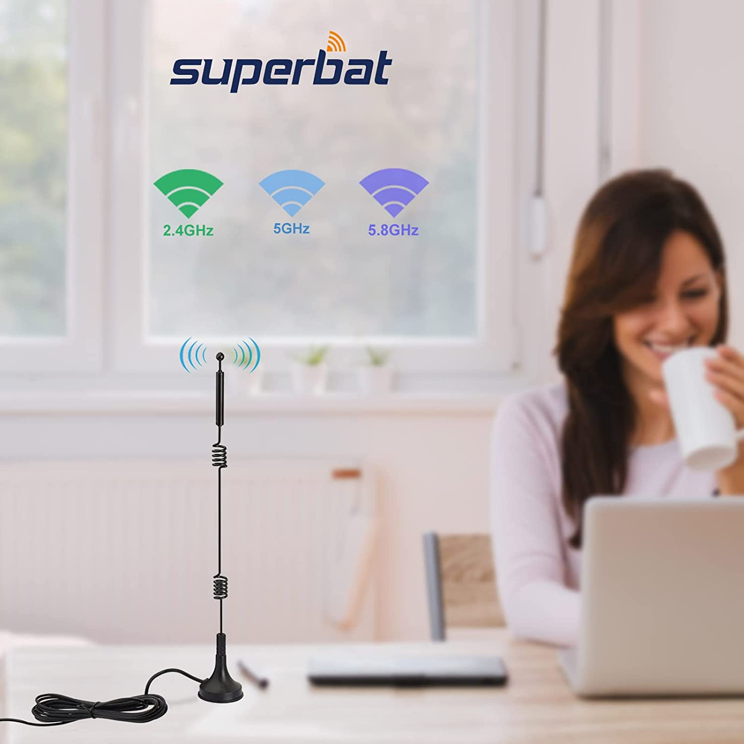 WiFi Antenna Kit Dual Band 2.4GHz 5.8GHz High Gain Omni Antenna with RP-SMA Magnetic Base Mount for Wireless