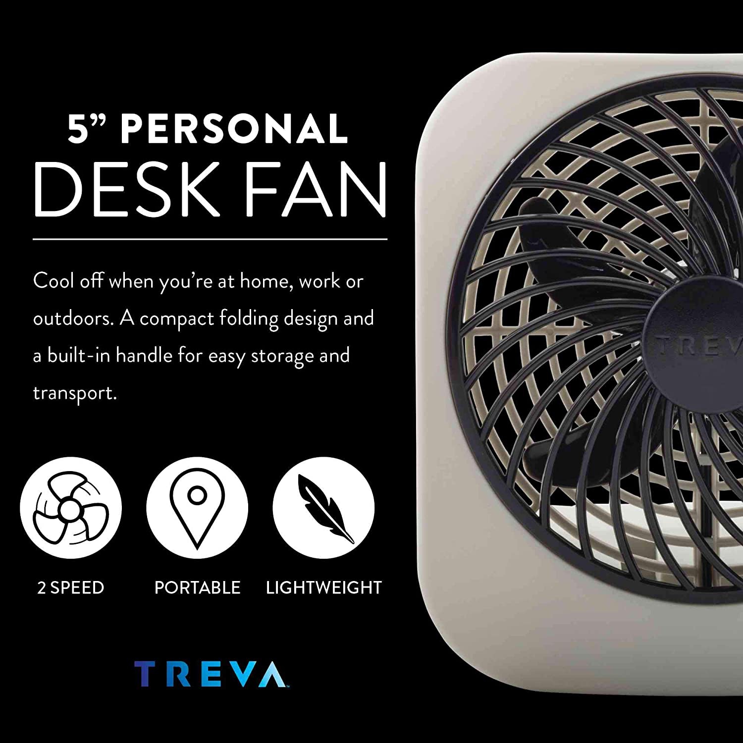 5" Battery Operated Portable Fan in White/Grey