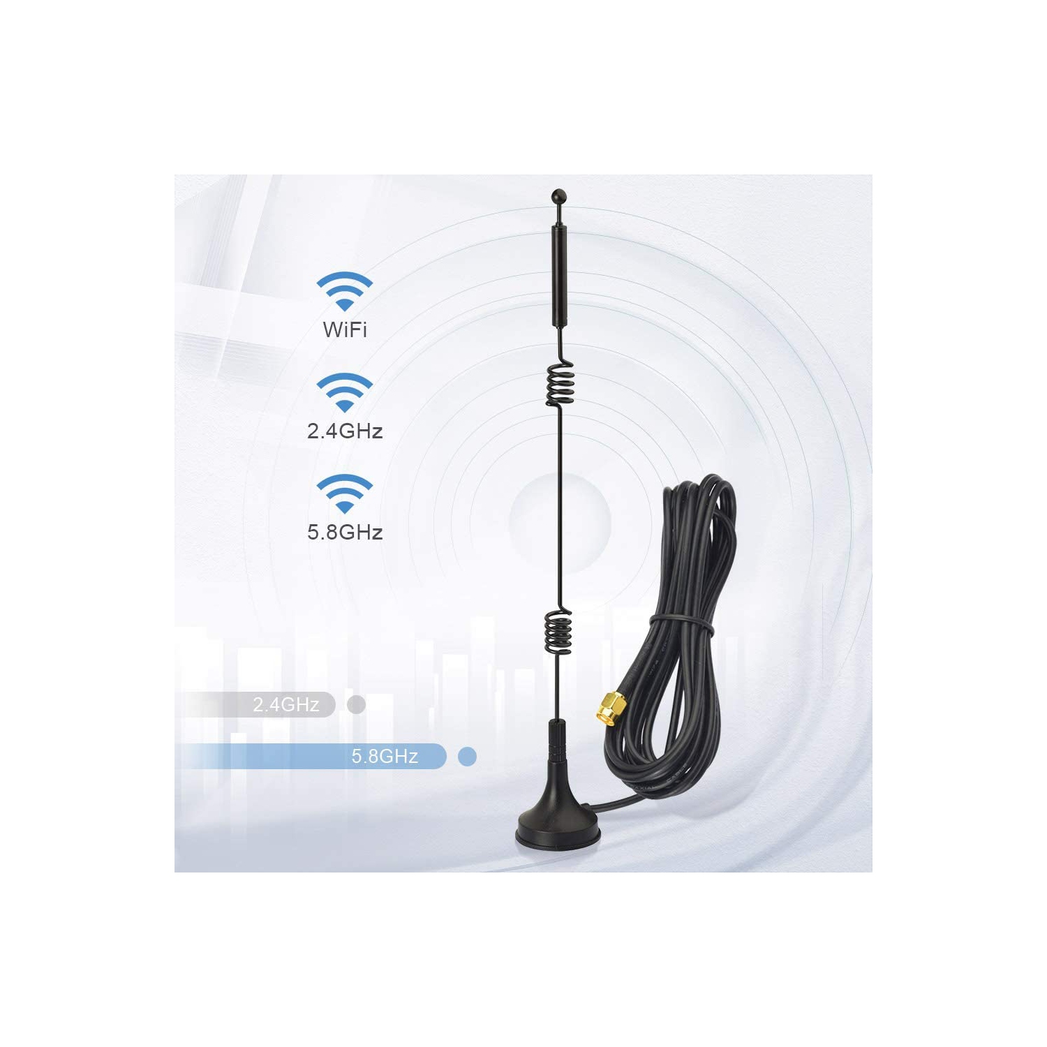 Dual Band WiFi 2.4GHz 5GHz 5.8GHz 9dBi Magnetic Base RP-SMA Male Antenna for WiFi Router Signal Booster Repeater