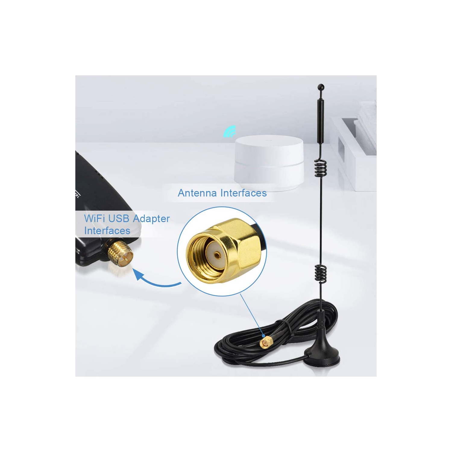 Dual Band WiFi 2.4GHz 5GHz 5.8GHz 9dBi Magnetic Base RP-SMA Male Antenna for WiFi Router Signal Booster Repeater