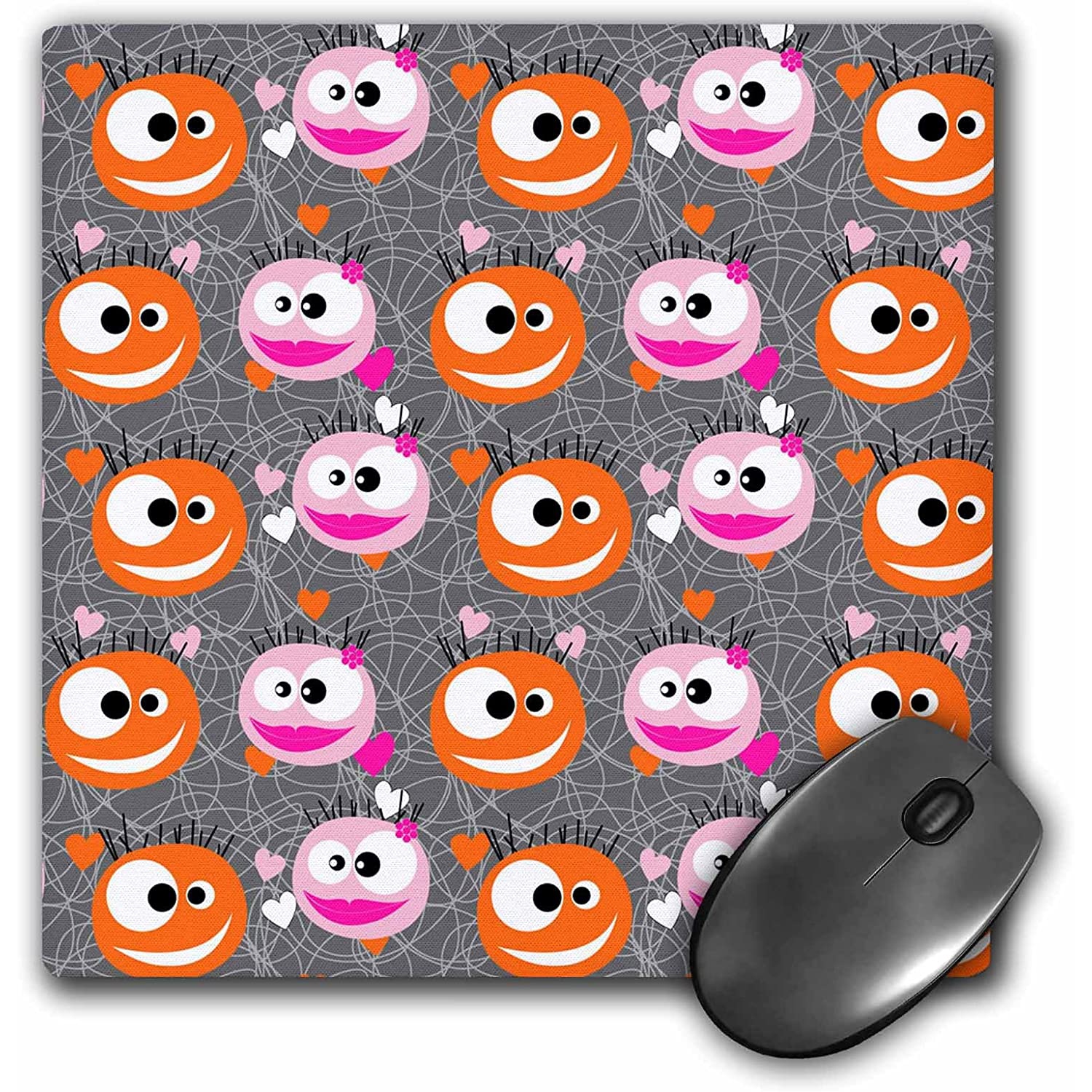 LLC 8 X 0.25 Inches Mouse Pad, Orange/Pink Cute Monster Pattern with Fun Eyes and Kissy Lips (mp_78220_1)