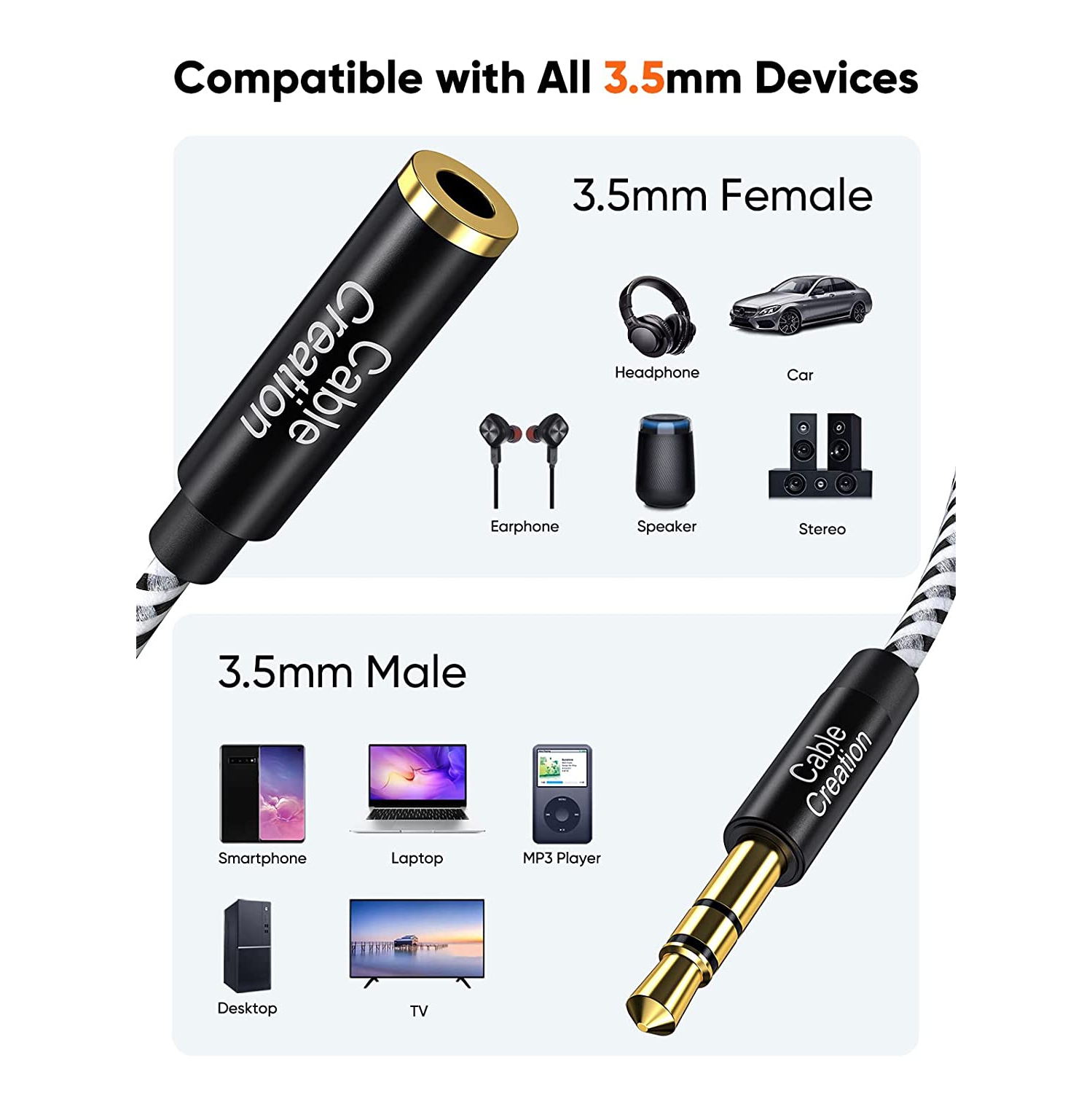 1.5 Feet 3.5mm Male to Female Extension Stereo Audio Extension Cable Adapter, Slim and Soft Aux Cable