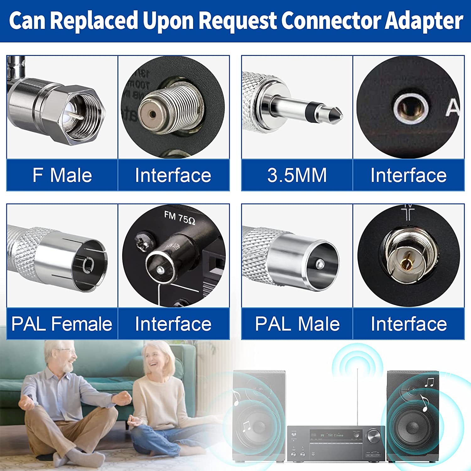 Antenne FM de 75 ohms pour récepteur AV stéréo maison Bluetooth avec radio HD d’intérieur Yamaha de Pioneer