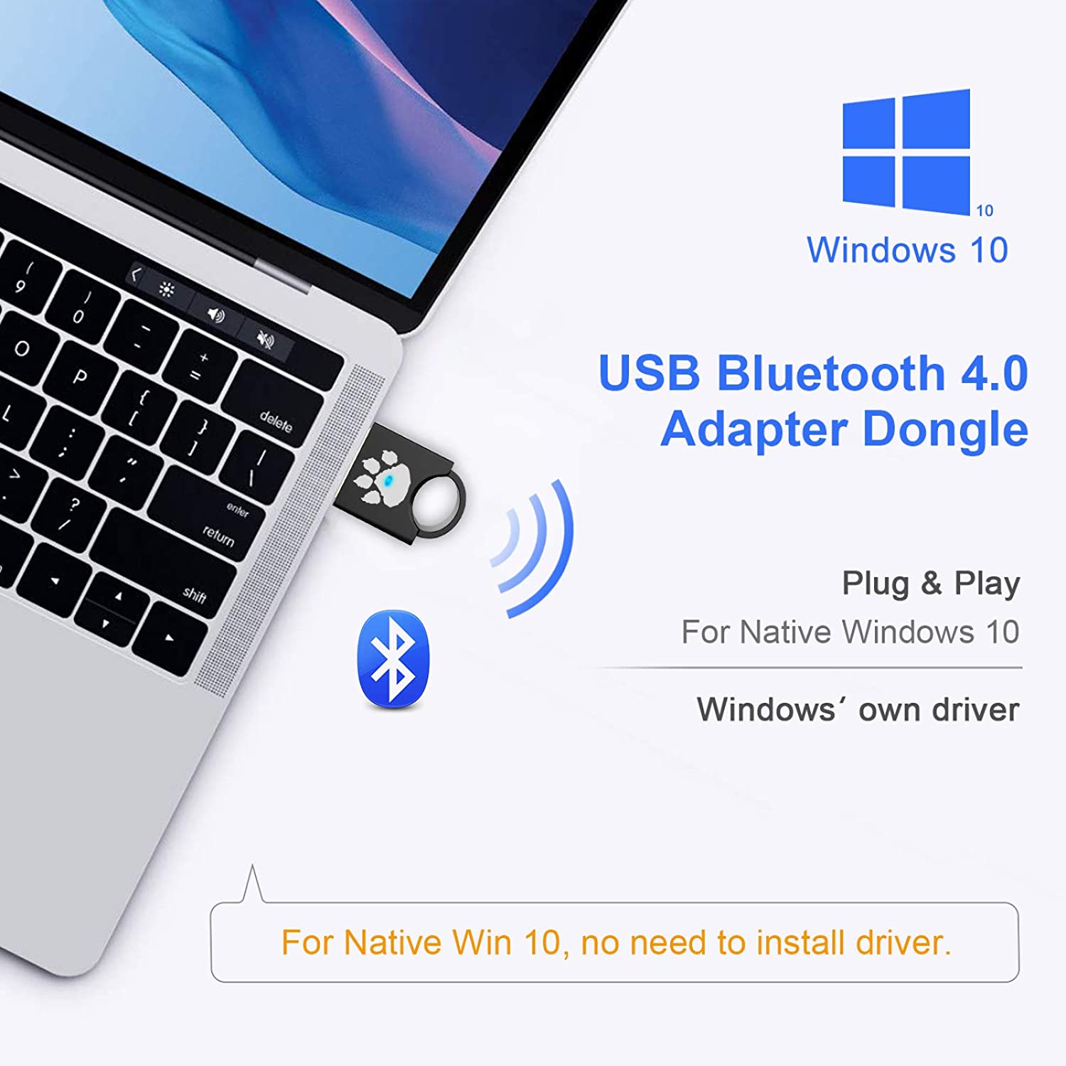 USB Bluetooth 4.0 Adapter Dongle for PC Laptop Computer Desktop Stereo Music, Skype Cal, Keyboard, Mouse, Support All