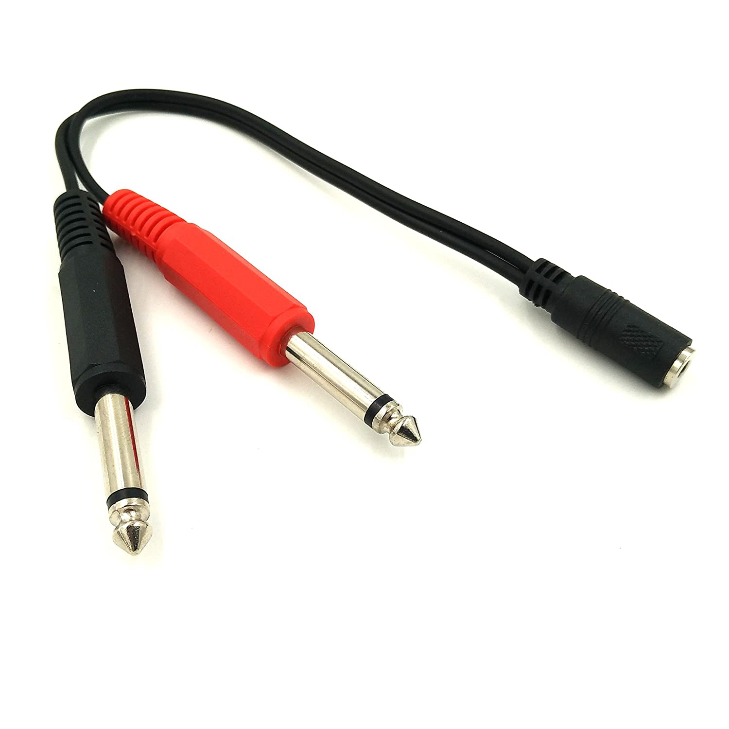 3.5mm 1/8" TRS Stereo Female to 2 Dual 1/4 Inch 6.35mm Mono TS Male Y Splitter Cable, Stereo 1/4 to 1/8