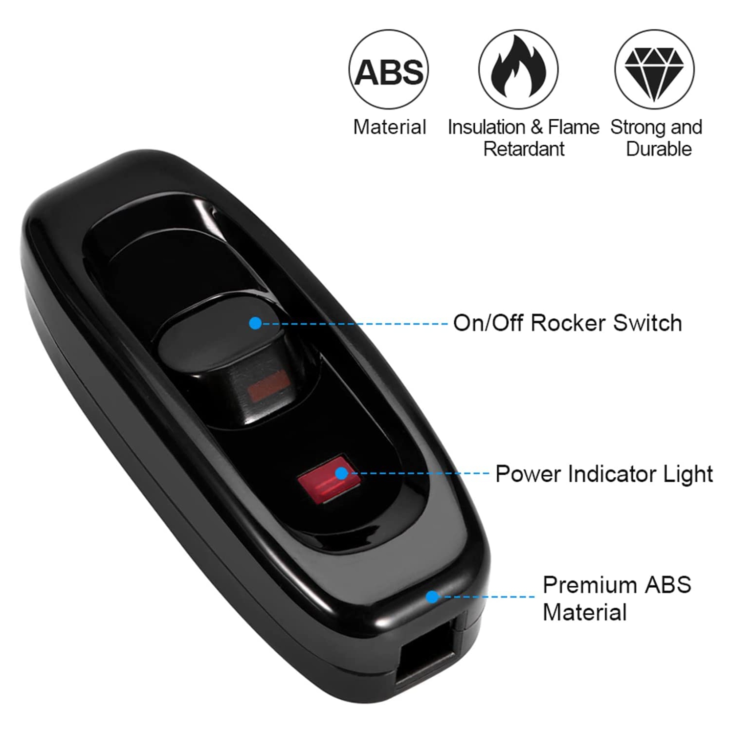 Lamp Switch, Feed-Through Switch Rocker AC 250V 10A Inline ON/Off Table Desk Lamp Cord Cable Switch with LED Indicator