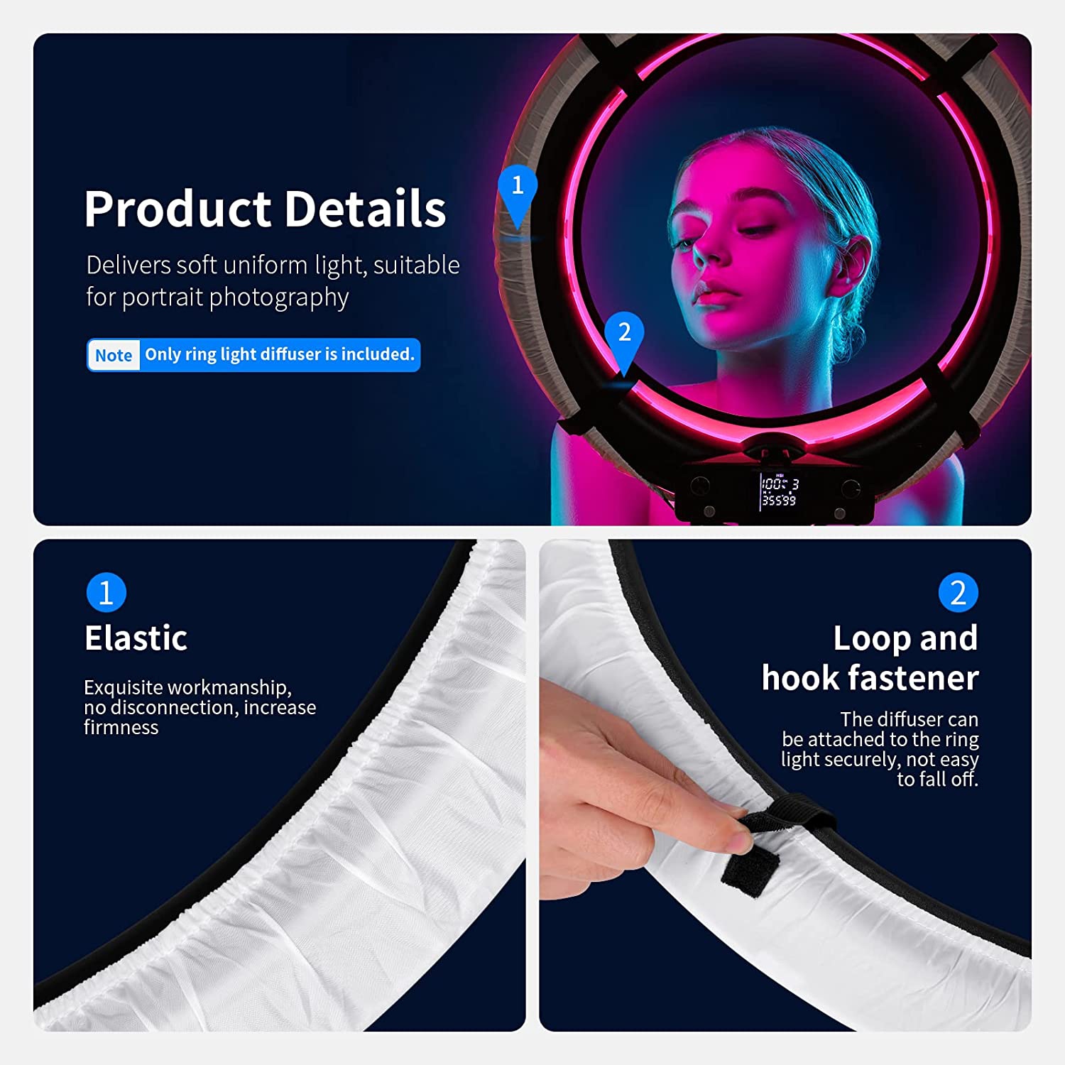 Diffuseur de lumière pliable de 18 po pour boîte à lumière de 75 W, anneau lumineux