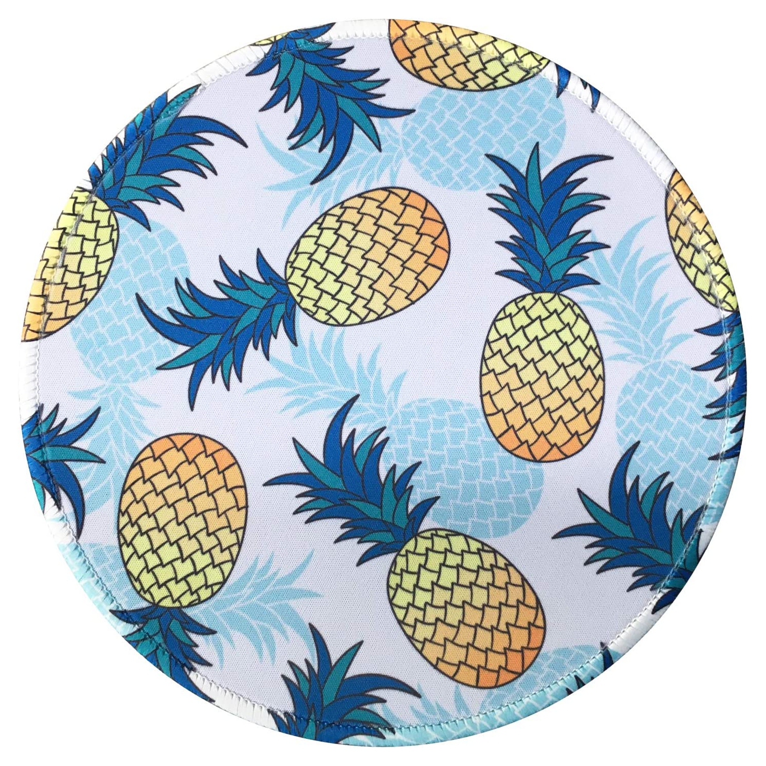 Mouse Pad Cute Blue Yellow Pineapple Pattern Mousepad Non-Slip Rubber Base Mousepad with Stitched Edge, Gaming Round