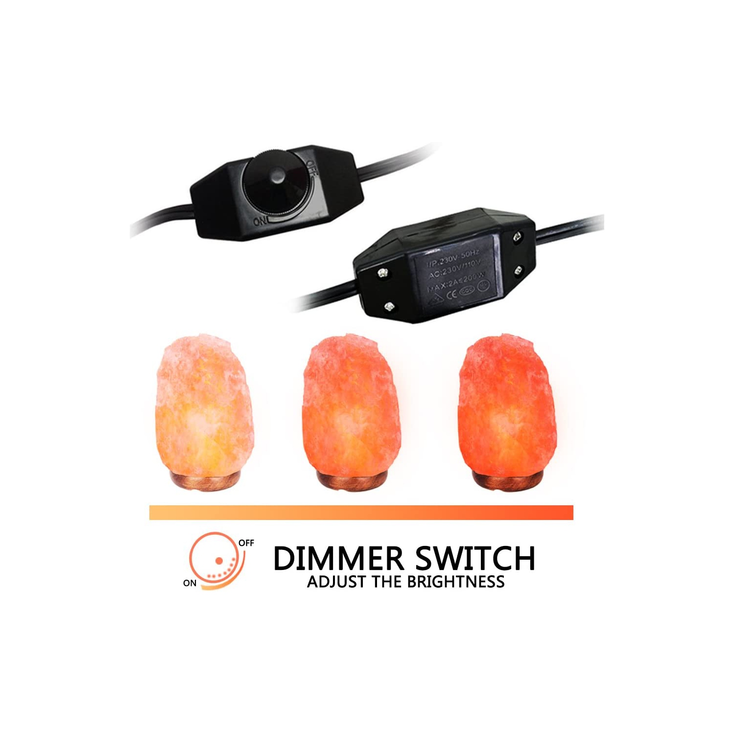 Cordons de lampe en cristal de sel himalayen et ampoules avec gradateur, cordons de rechange originaux avec base