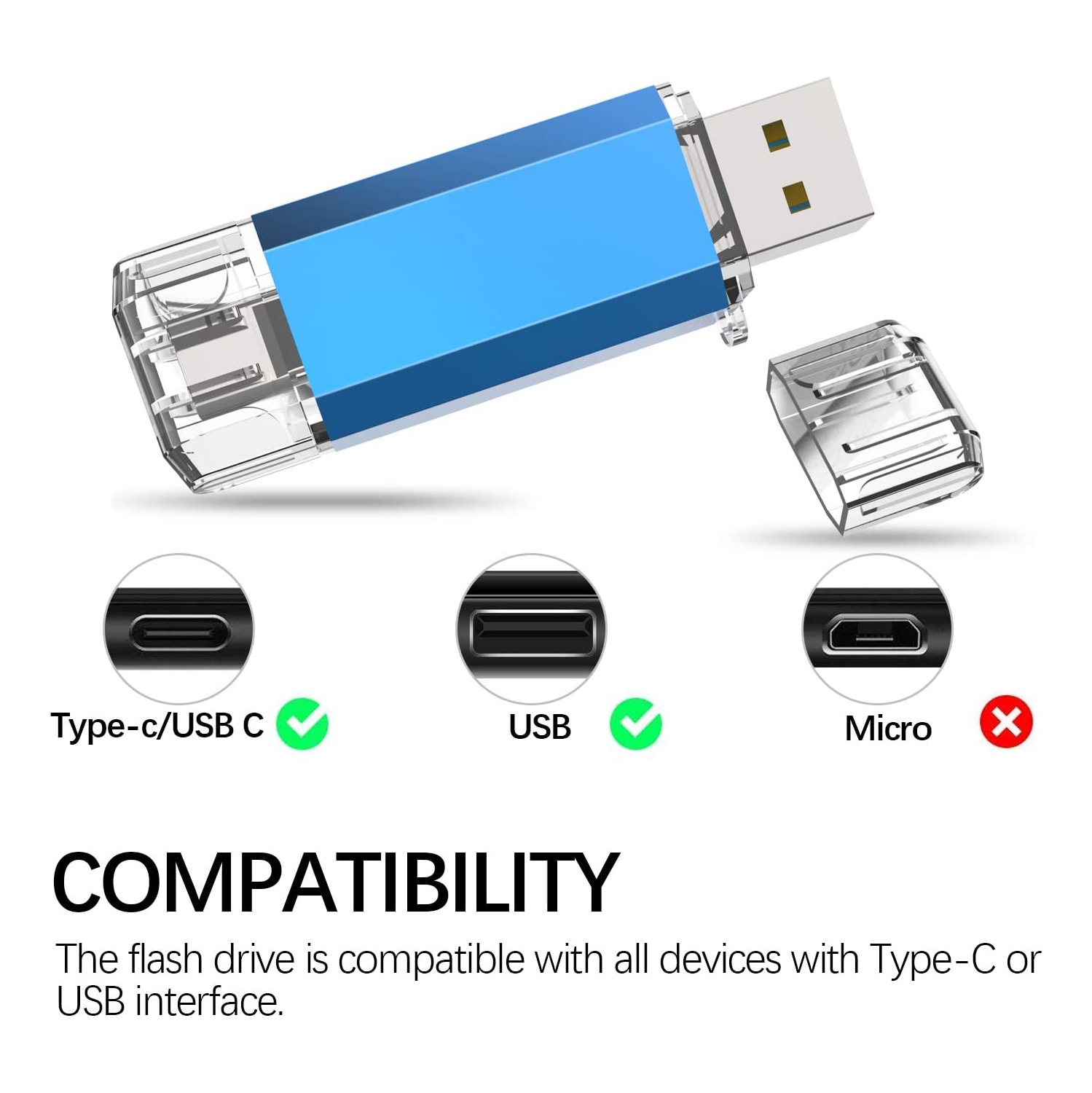 Clé USB de type C, clé USB 3.0, deux disques durs, 64 Go, clé USB pour téléphones intelligents USB-C, nouveau MacBook et