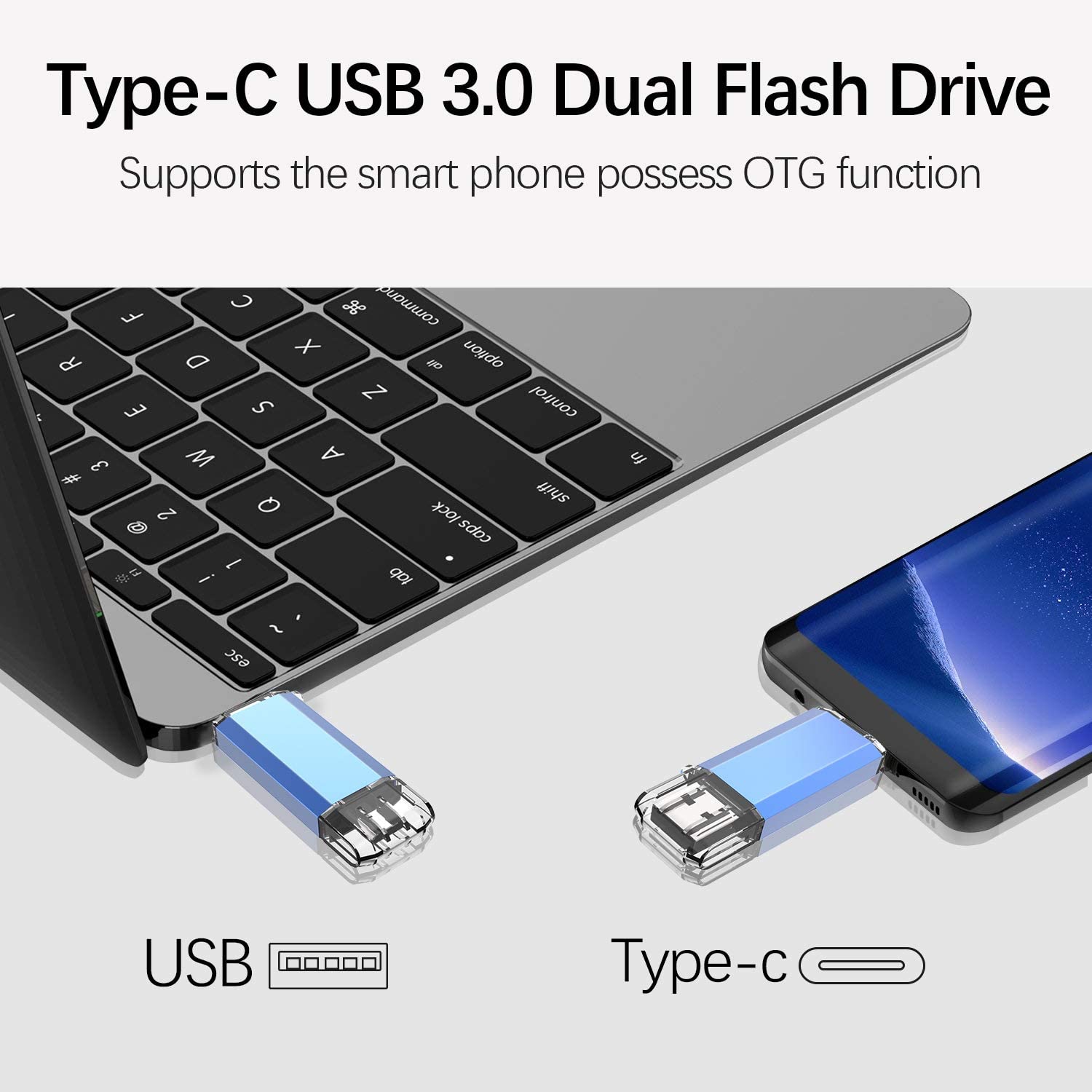 Clé USB de type C, clé USB 3.0, deux disques durs, 64 Go, clé USB pour téléphones intelligents USB-C, nouveau MacBook et