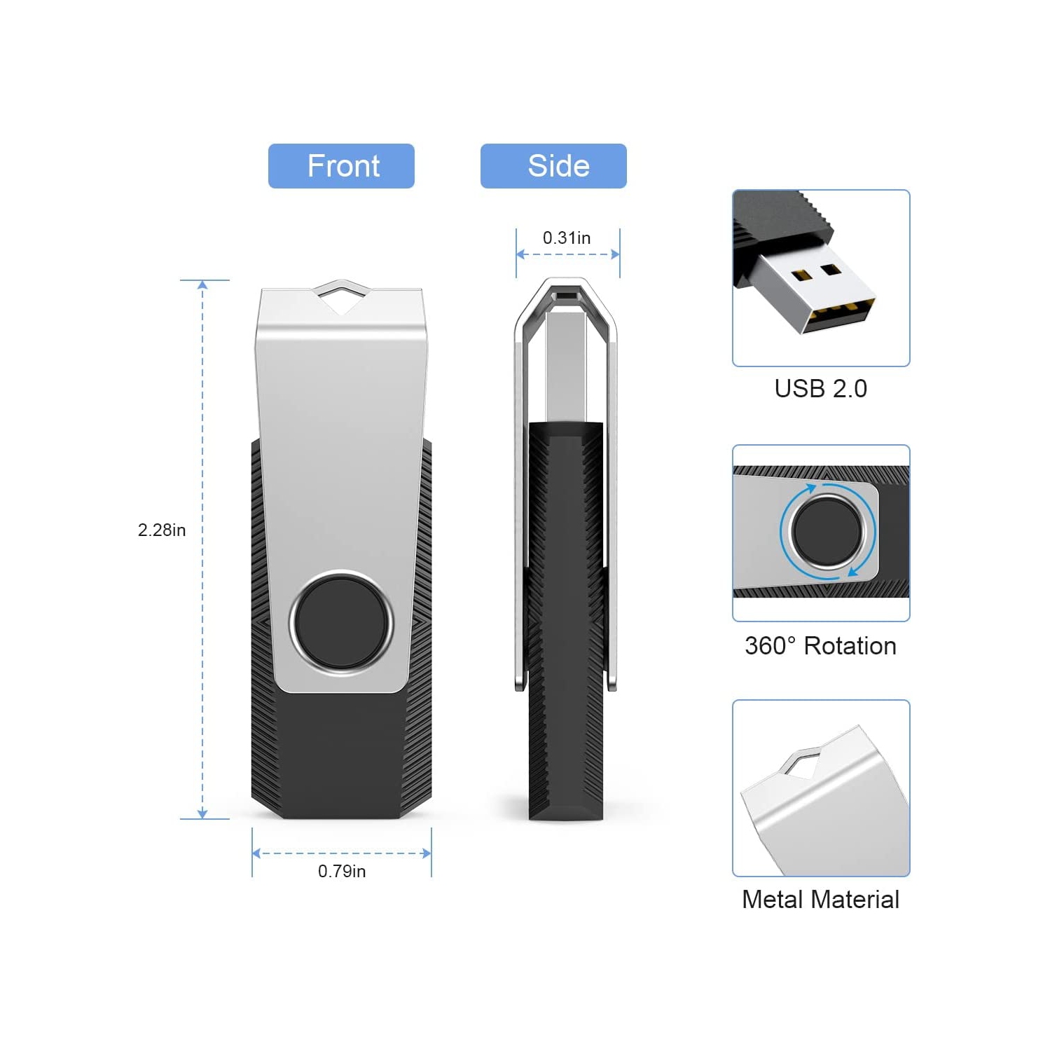 64 GB Flash Drive, USB Flash Drive Thumb Drive 64GB Memory Stick Zip Drive Swivel Design Pen Drive Fold Storage